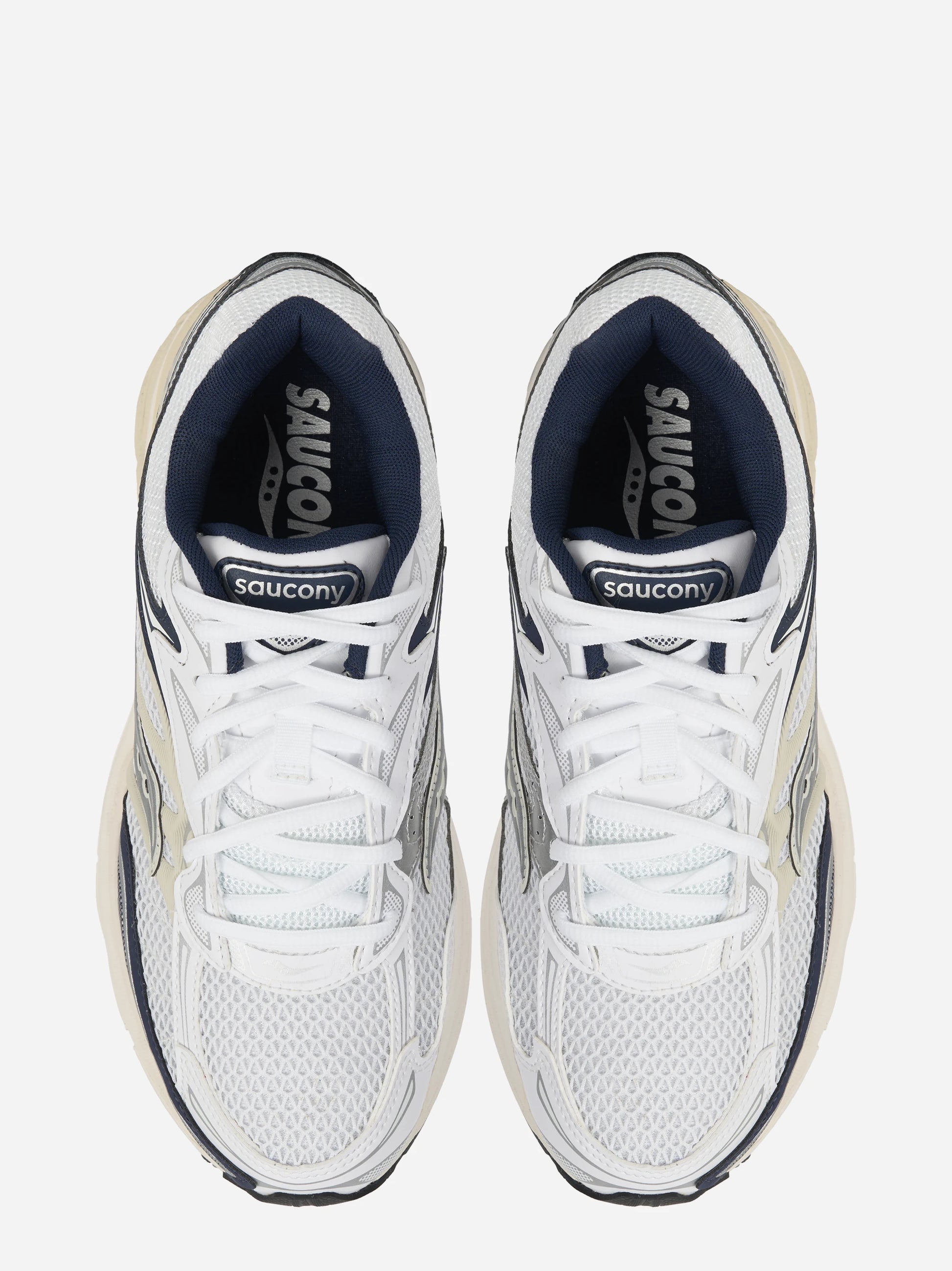 Sneakers Omni Pro Grid bianche con dettagli blu navy