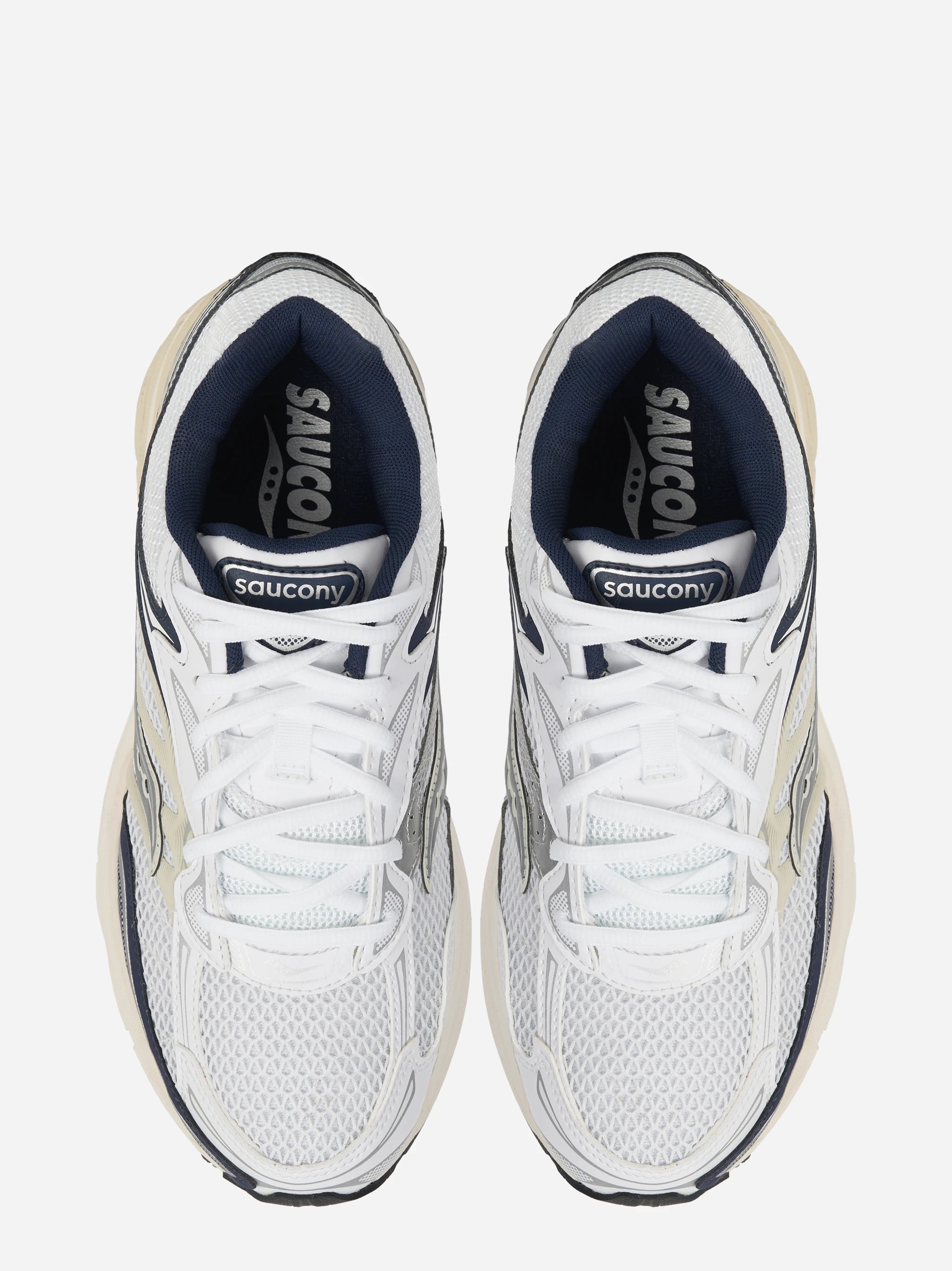Sneakers Omni Pro Grid bianche con dettagli blu navy