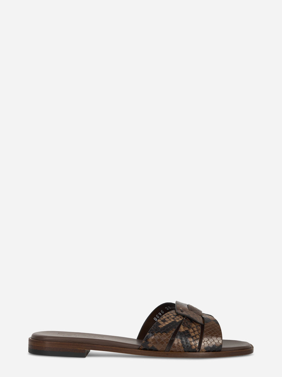 Ciabatta flat con stampa pitone nei toni del marrone