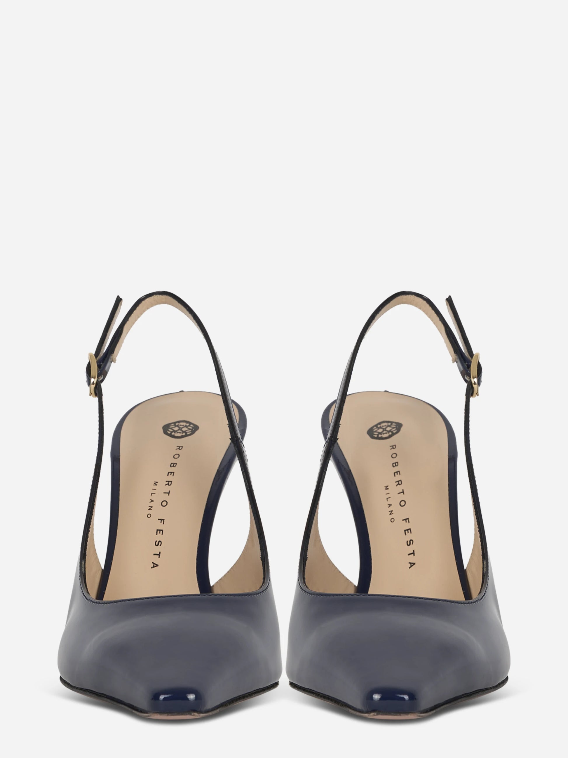 Scarpa con tacco slingback blu lucida