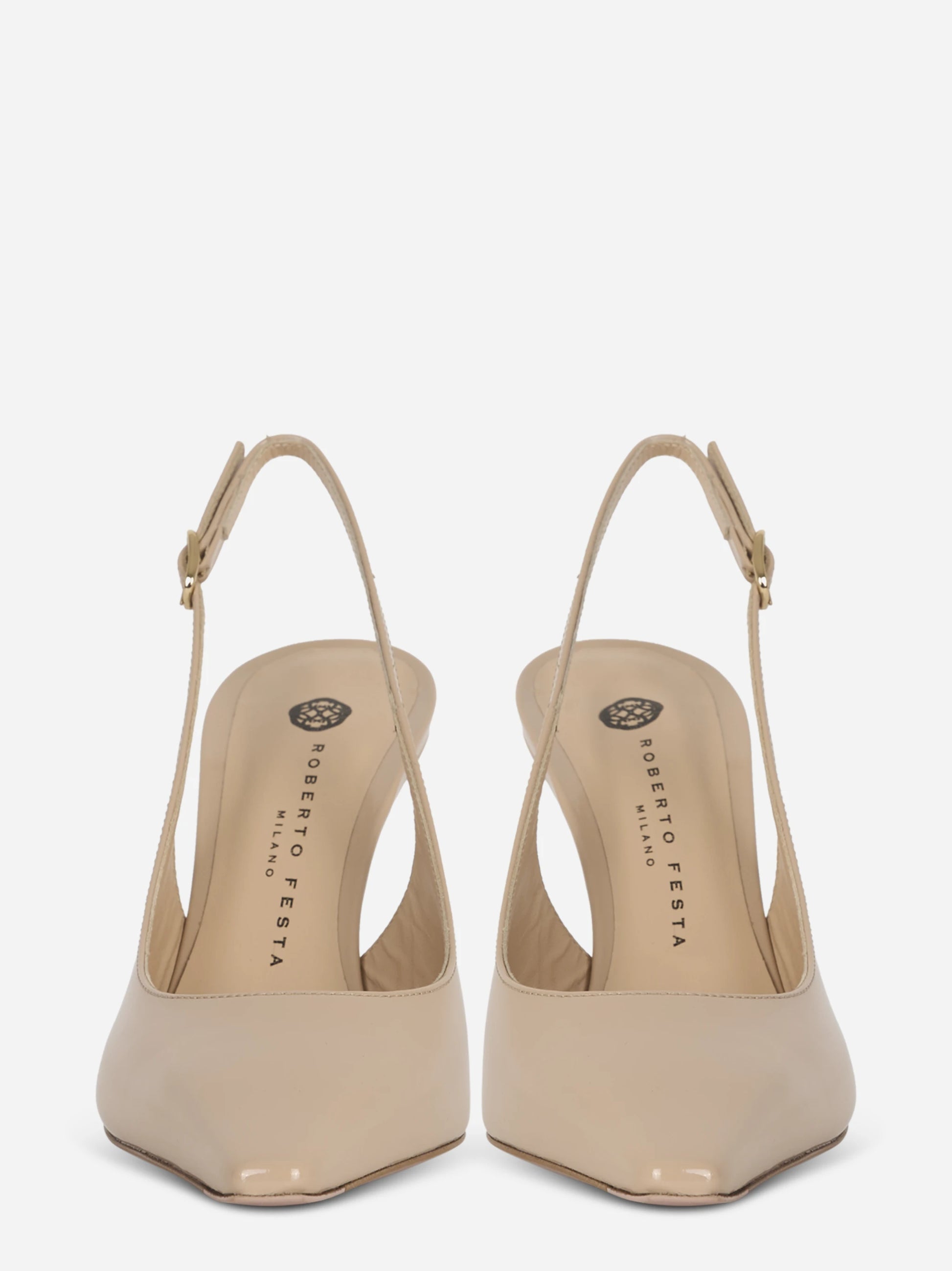 Scarpa con tacco slingback nude lucida