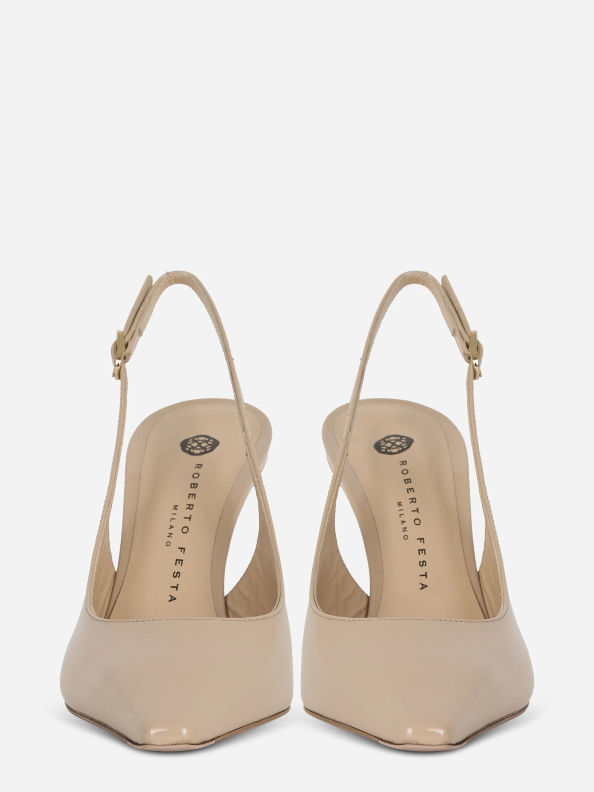 Scarpa con tacco slingback nude lucida
