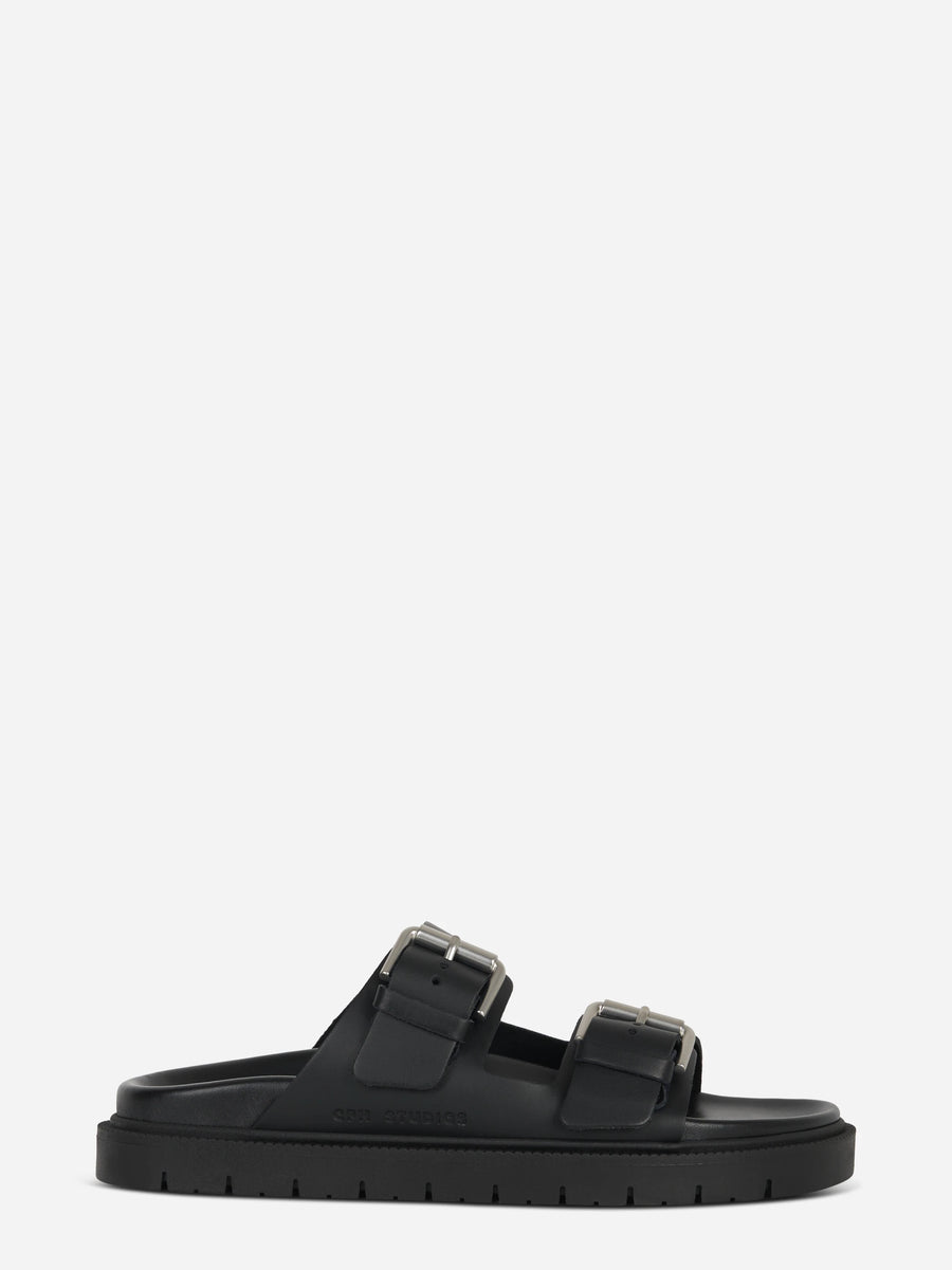 Sandalo flat nero con doppia fascia