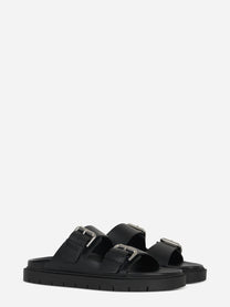 Sandalo flat nero con doppia fascia