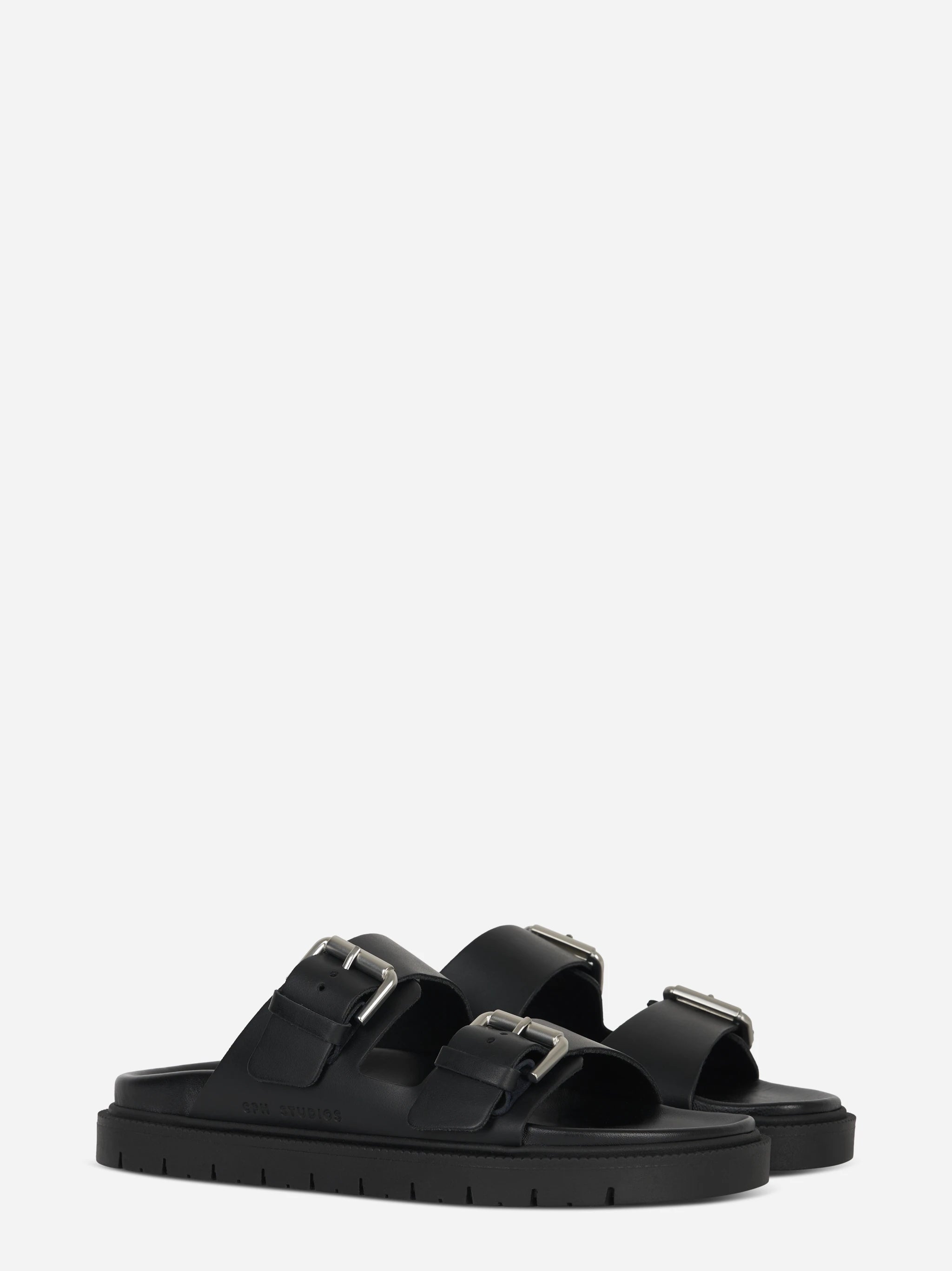 Sandalo flat nero con doppia fascia