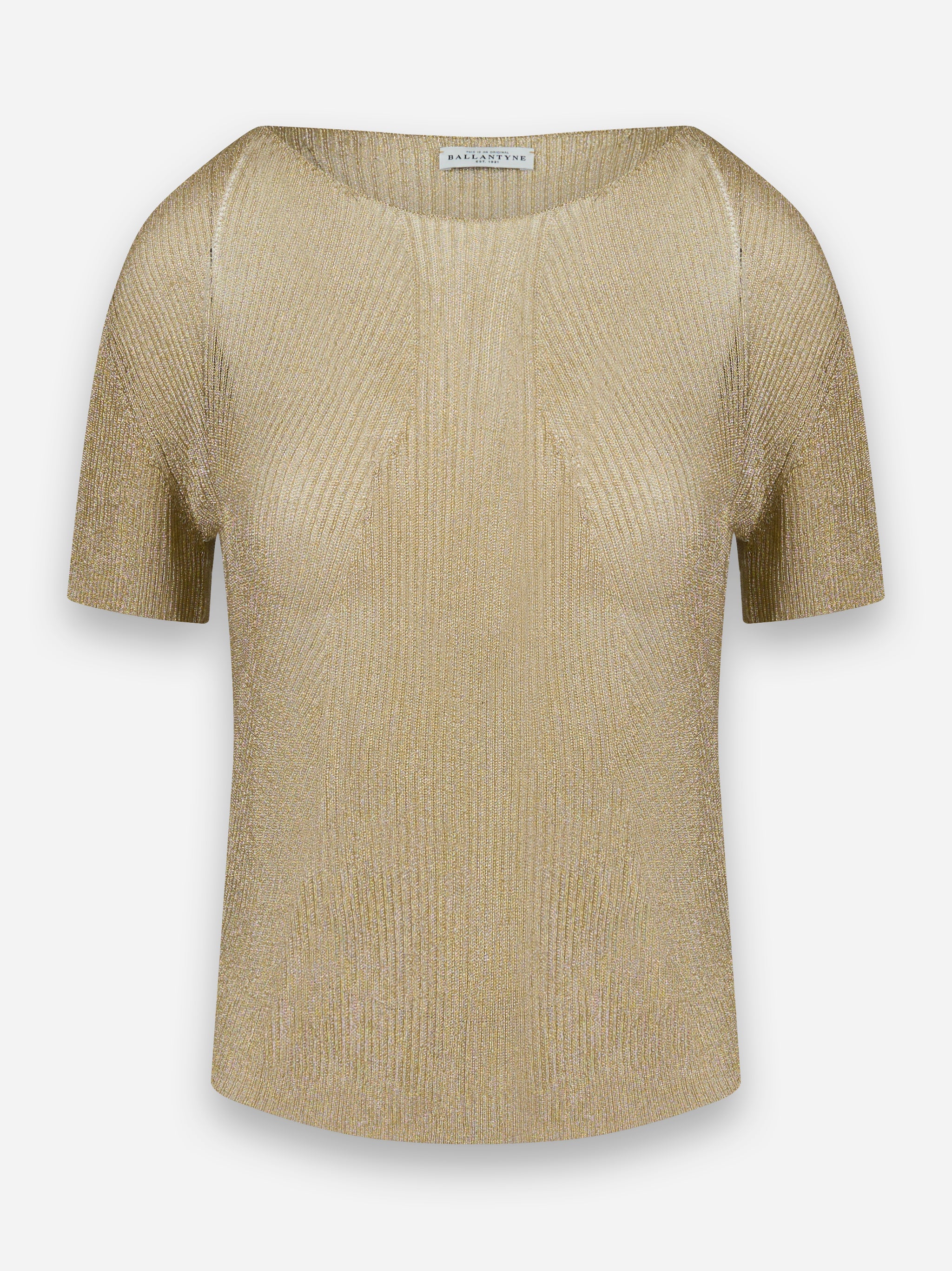 T-shirt in lurex lavorata a costine Oro