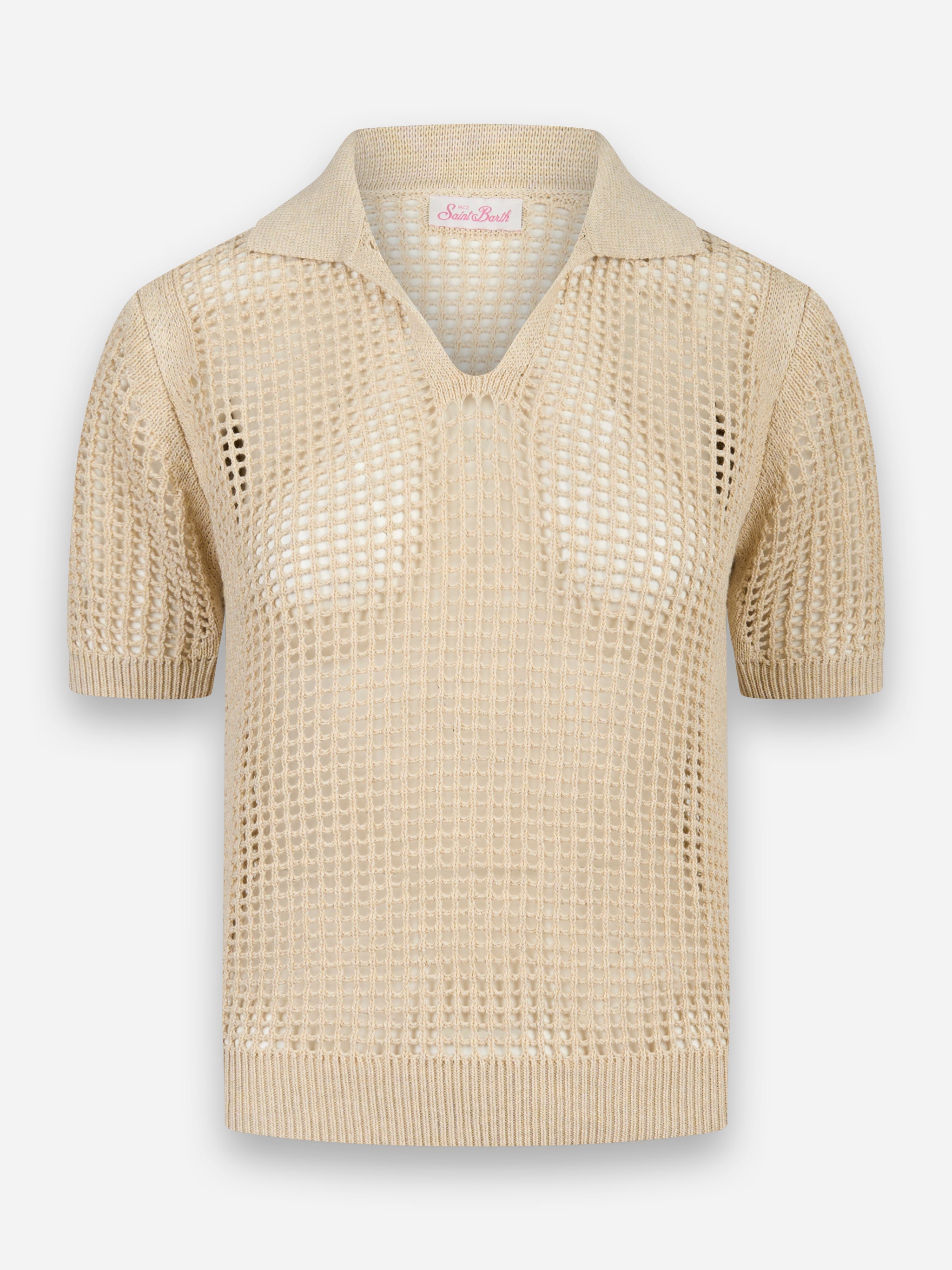 Polo Flora traforata in cotone Beige