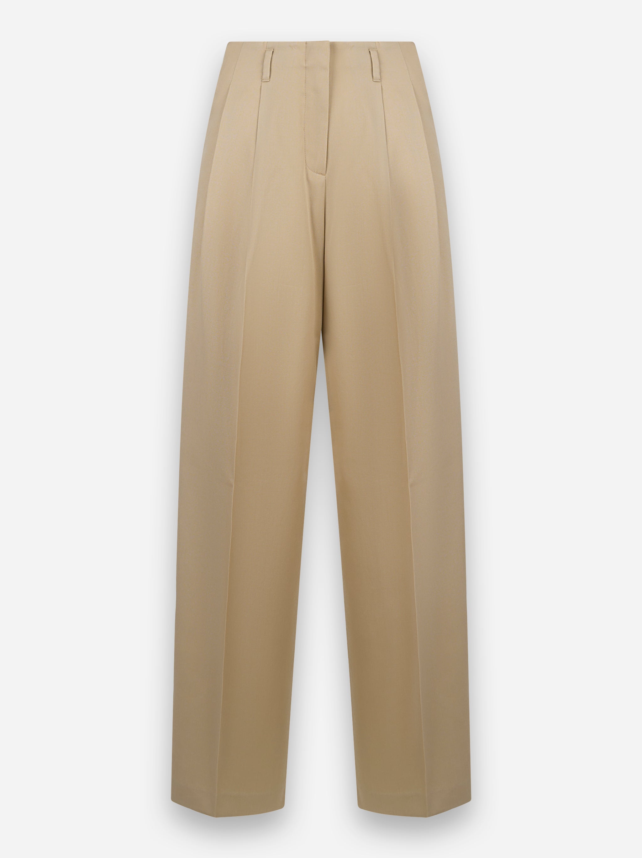 Pantalone gamba larga in gabardina di lana leggera Beige