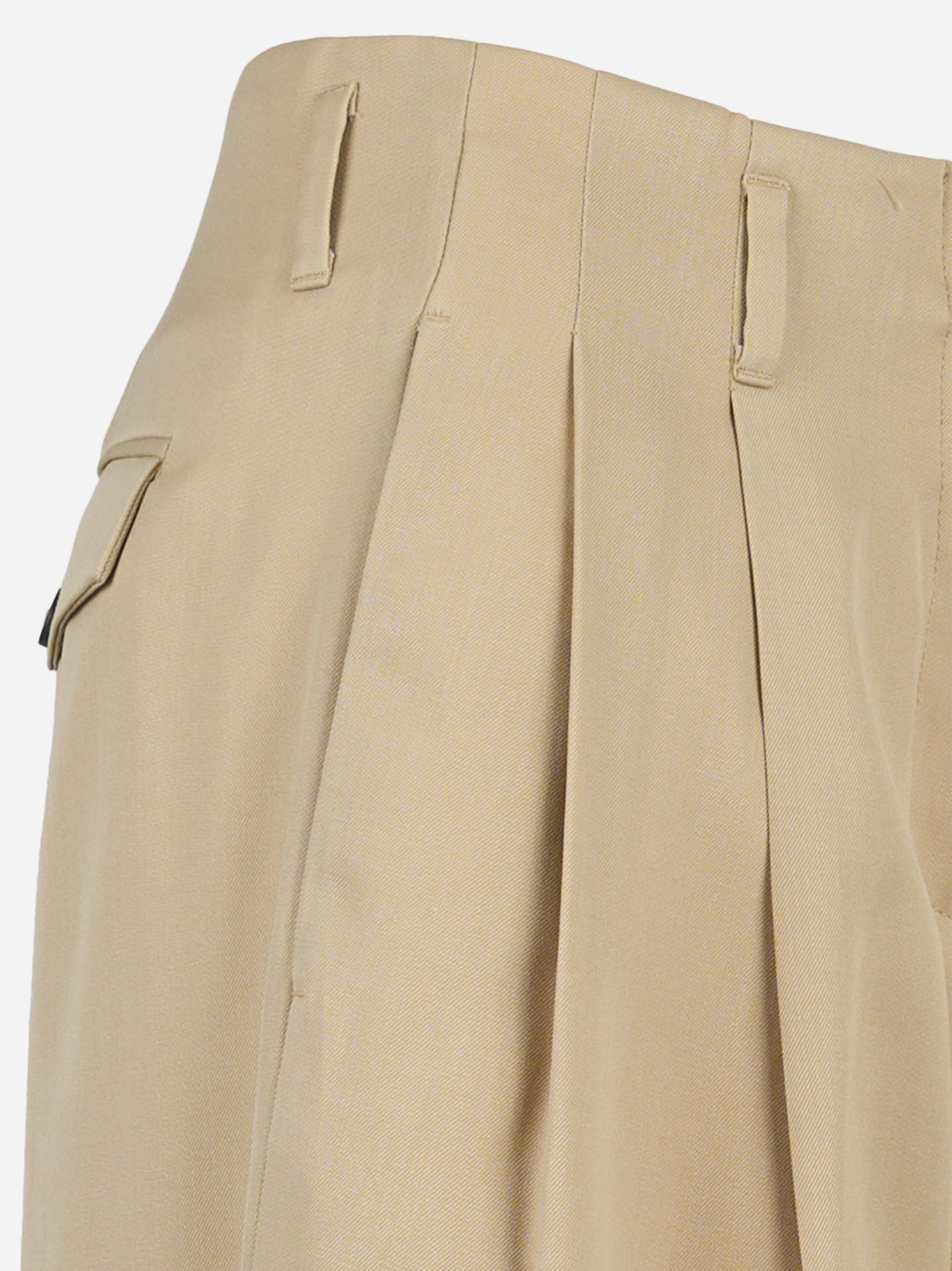 Pantalone gamba larga in gabardina di lana leggera Beige