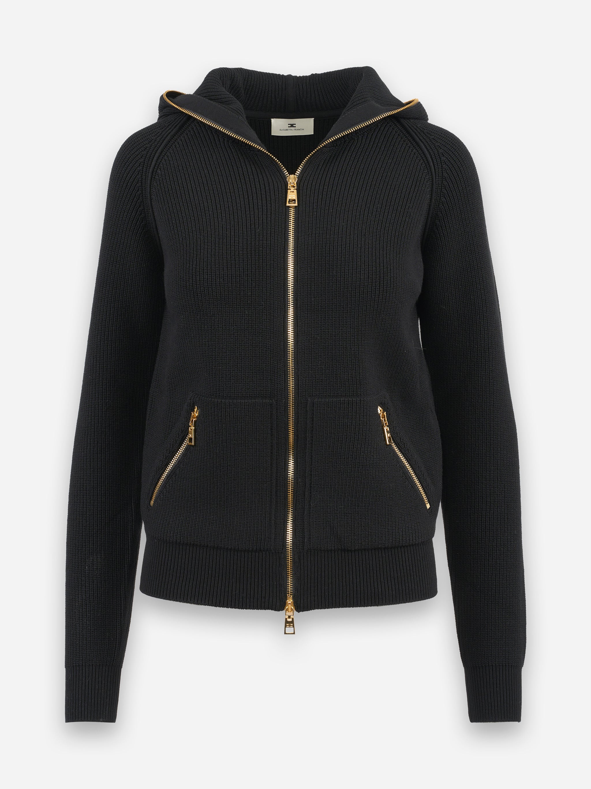 Cardigan in viscosa con cappuccio Nero