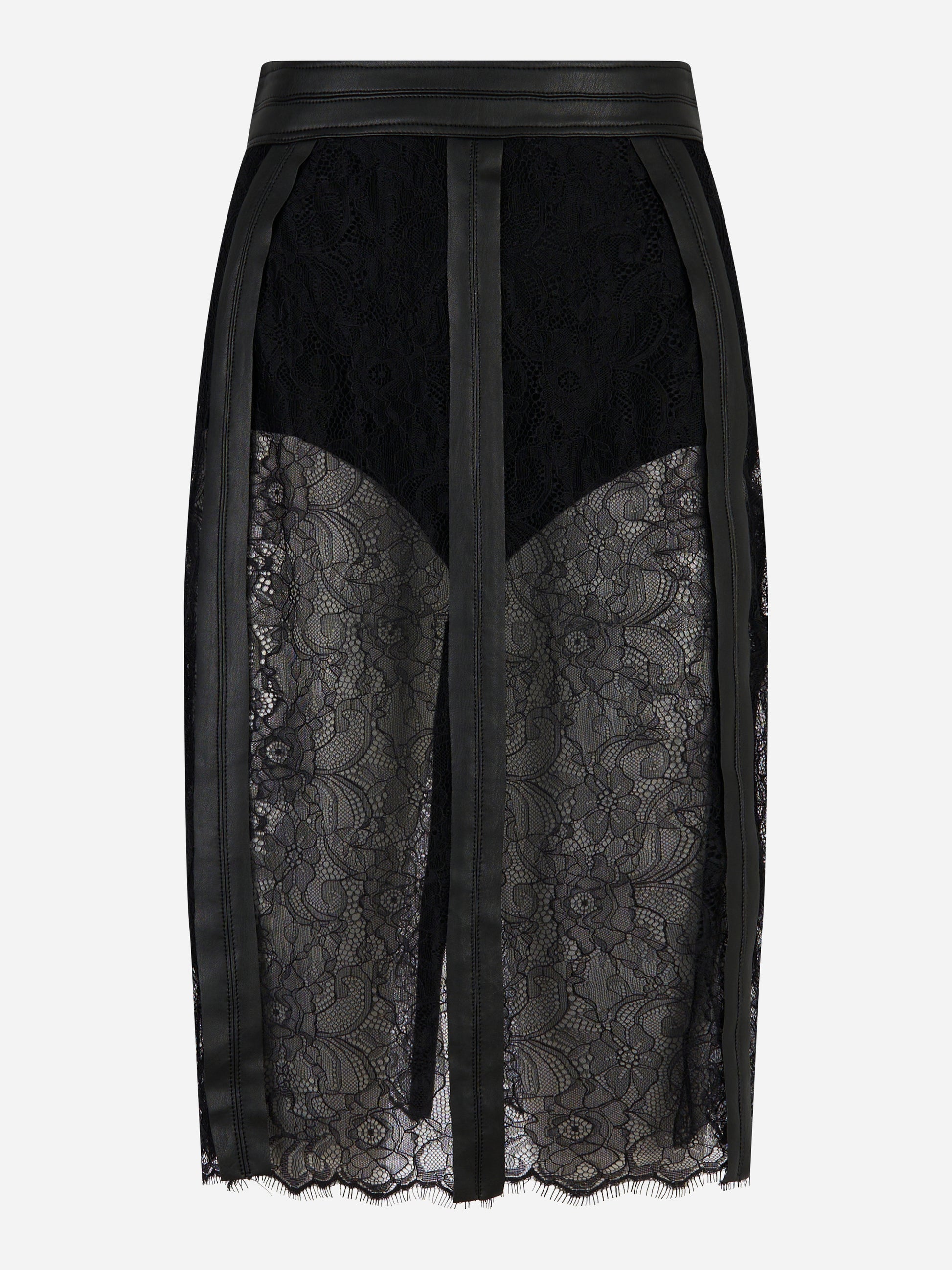 Gonna in pizzo floreale Nero
