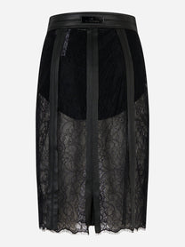 Gonna in pizzo floreale Nero