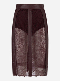 Gonna in pizzo floreale Bordeaux