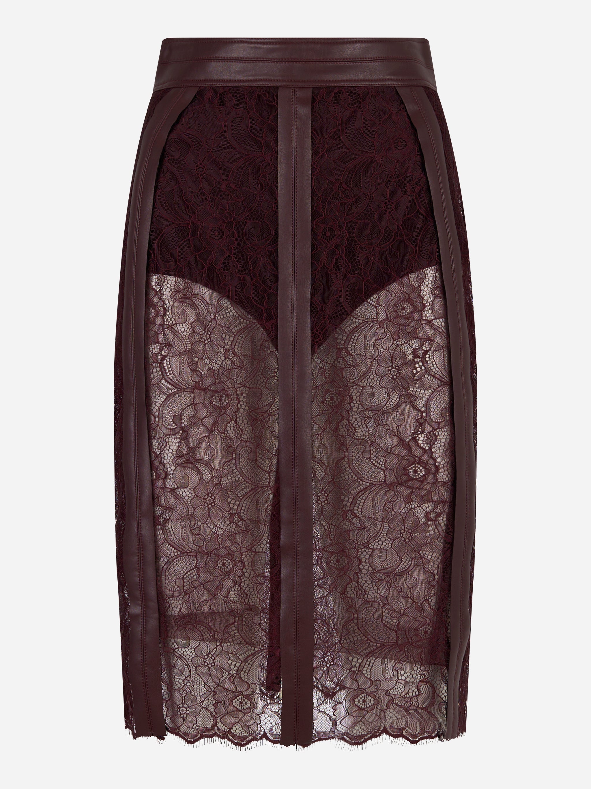 Gonna in pizzo floreale Bordeaux