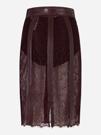Gonna in pizzo floreale Bordeaux