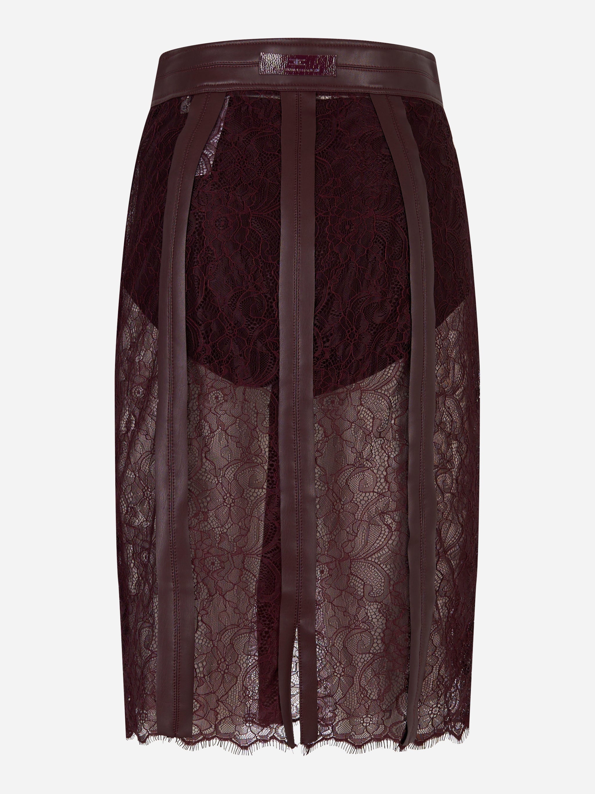 Gonna in pizzo floreale Bordeaux