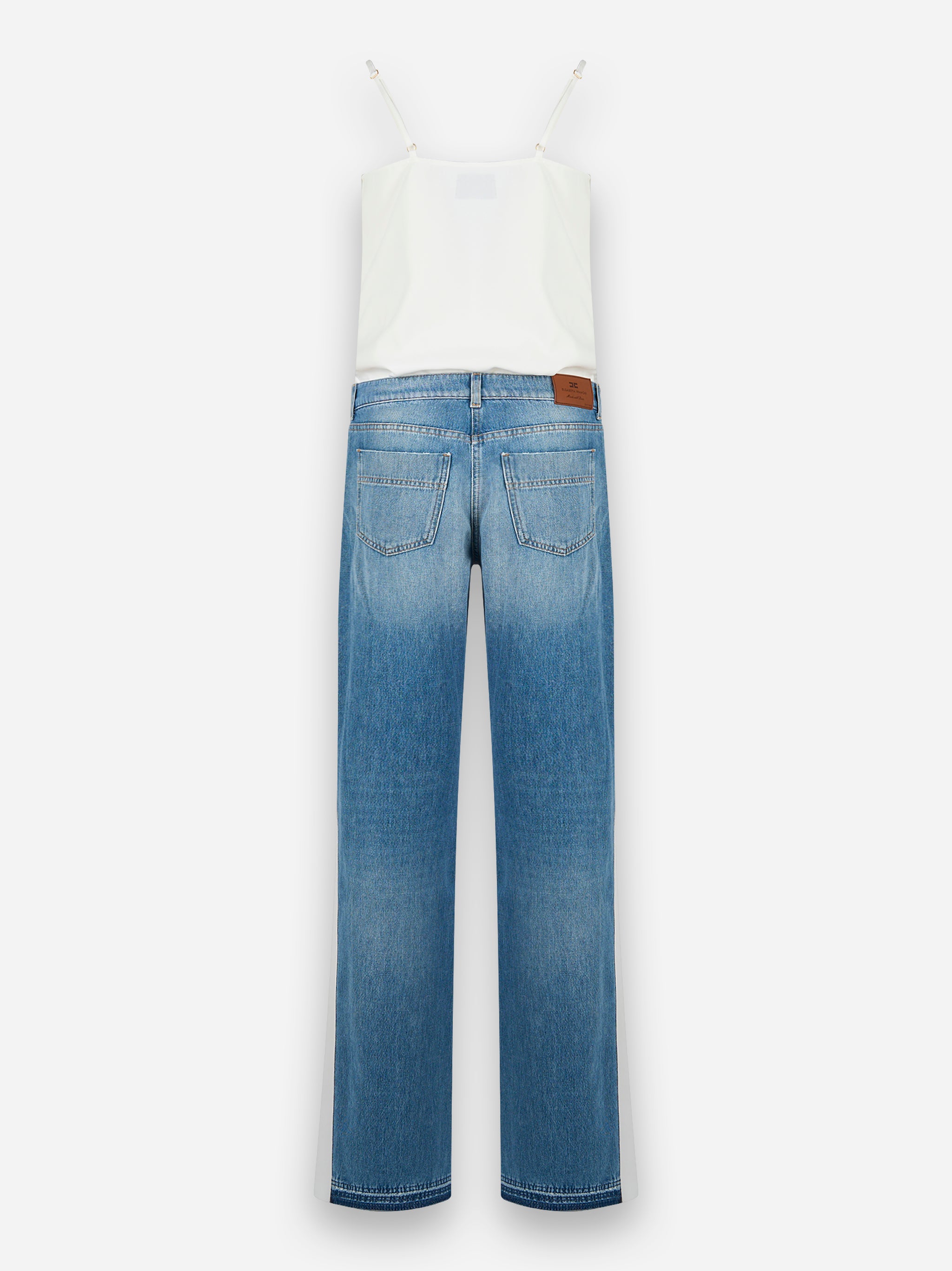 Tuta trompe - l'oeil in crepe e denim Bianco