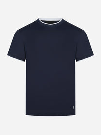 T-shirt in cotone blu con colletto a contrasto
