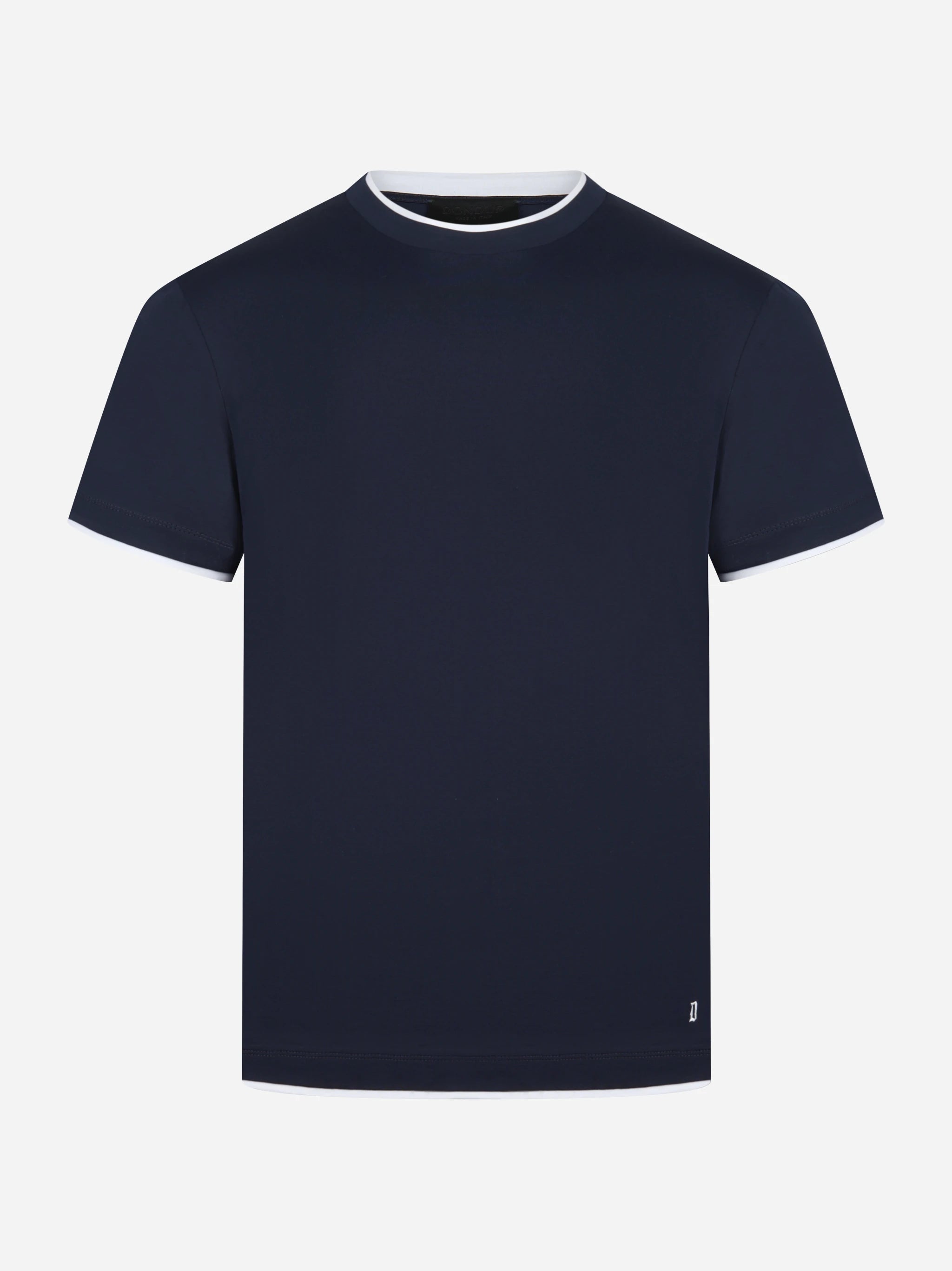 T-shirt in cotone blu con colletto a contrasto