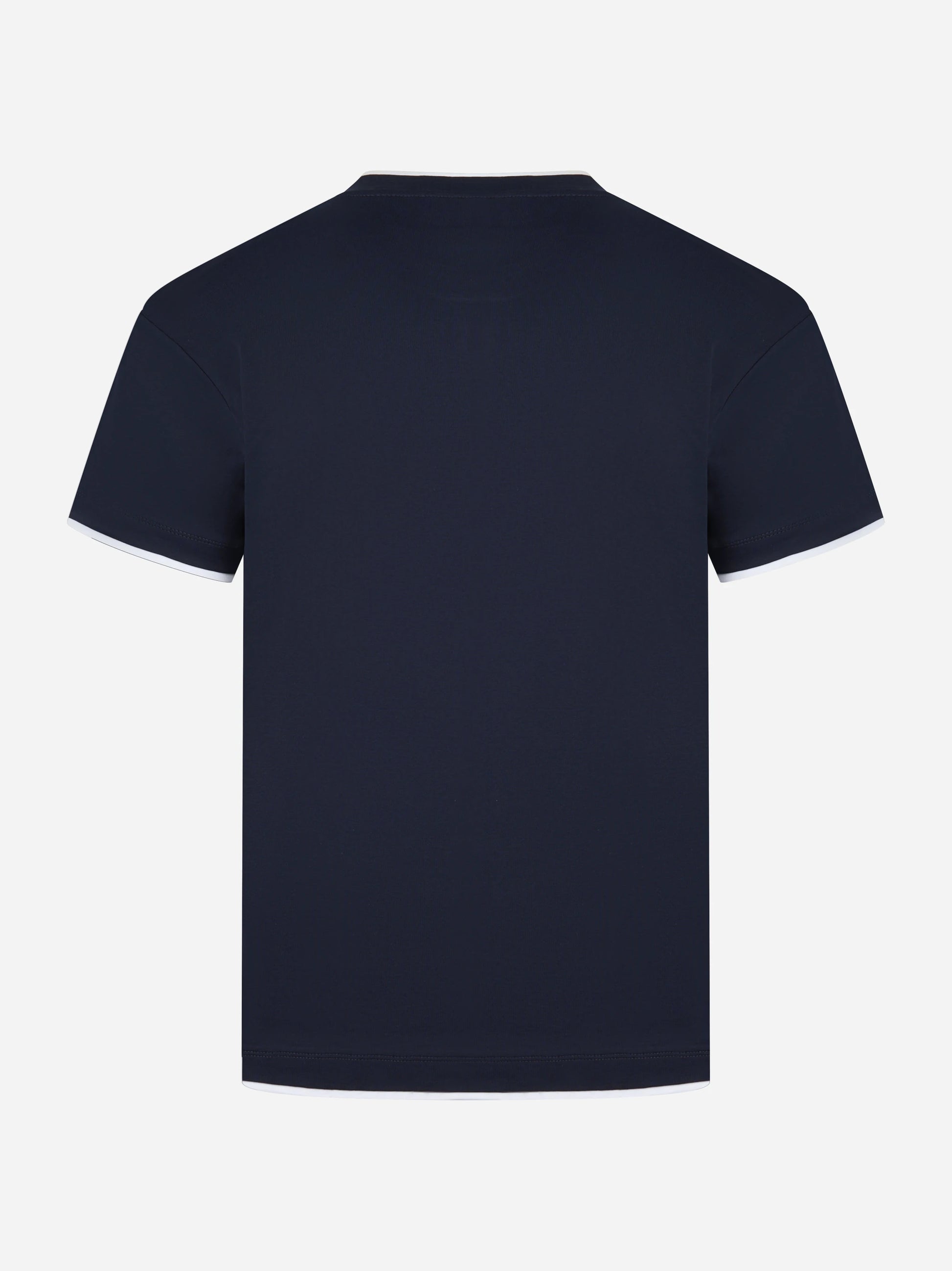 T-shirt in cotone blu con colletto a contrasto