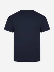 T-shirt in cotone blu con colletto a contrasto