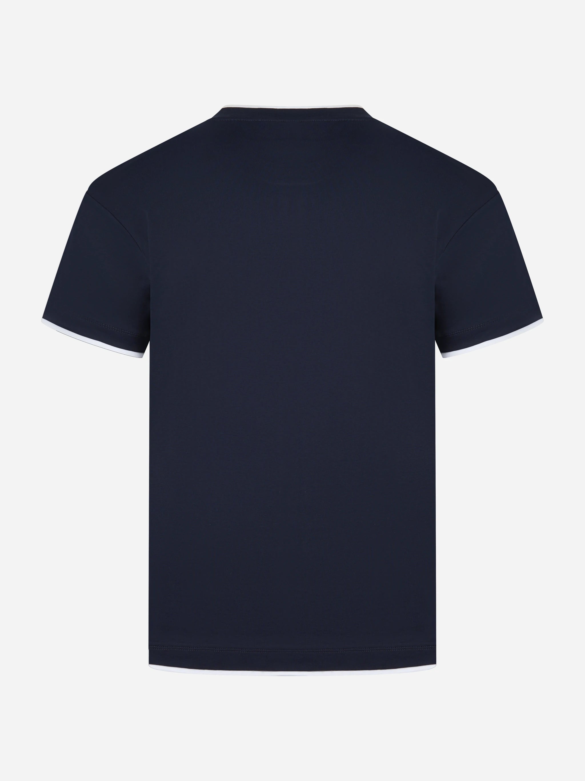 T-shirt in cotone blu con colletto a contrasto