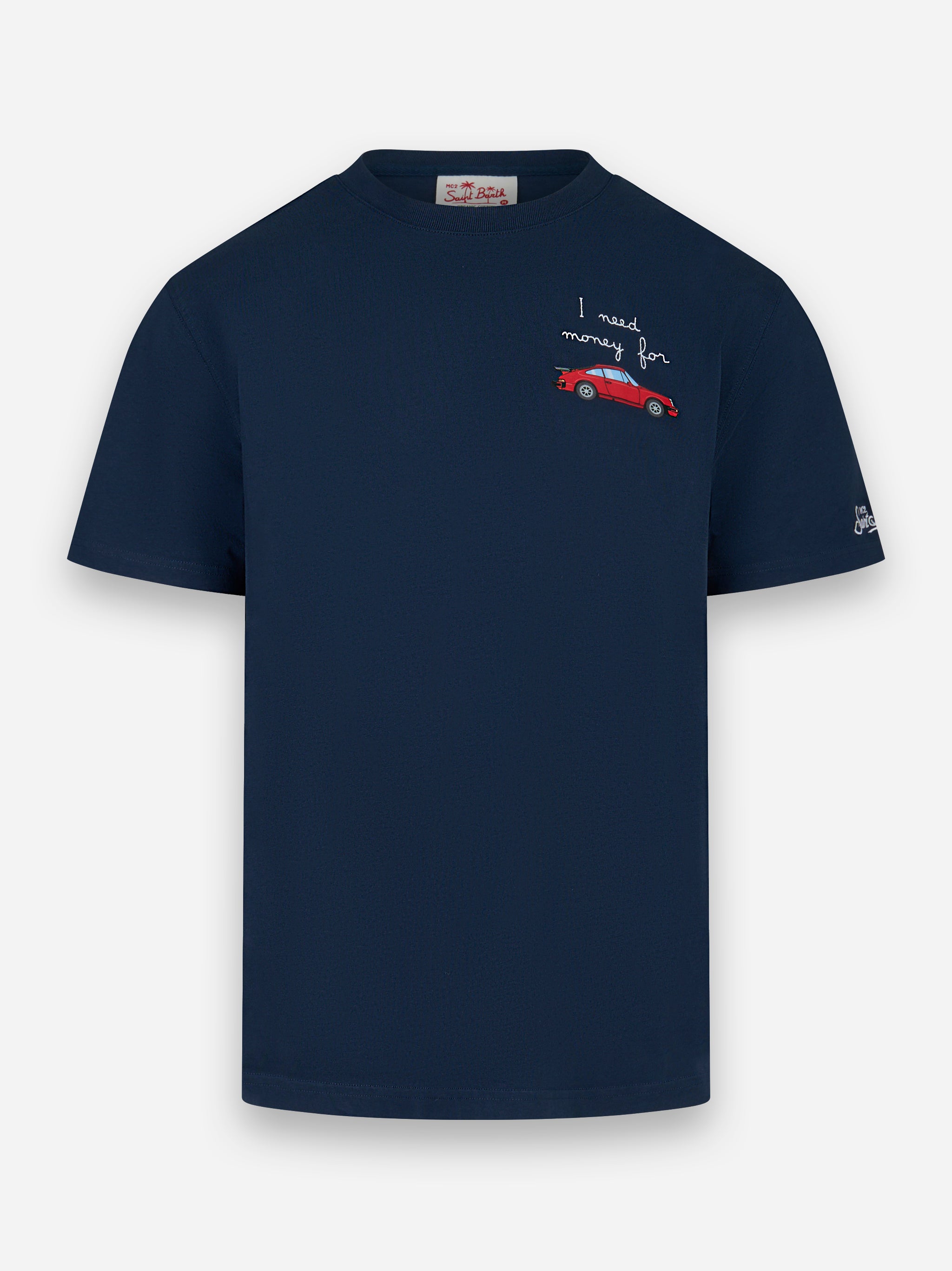 T-shirt girocollo con ricamo I Need Money For Blu
