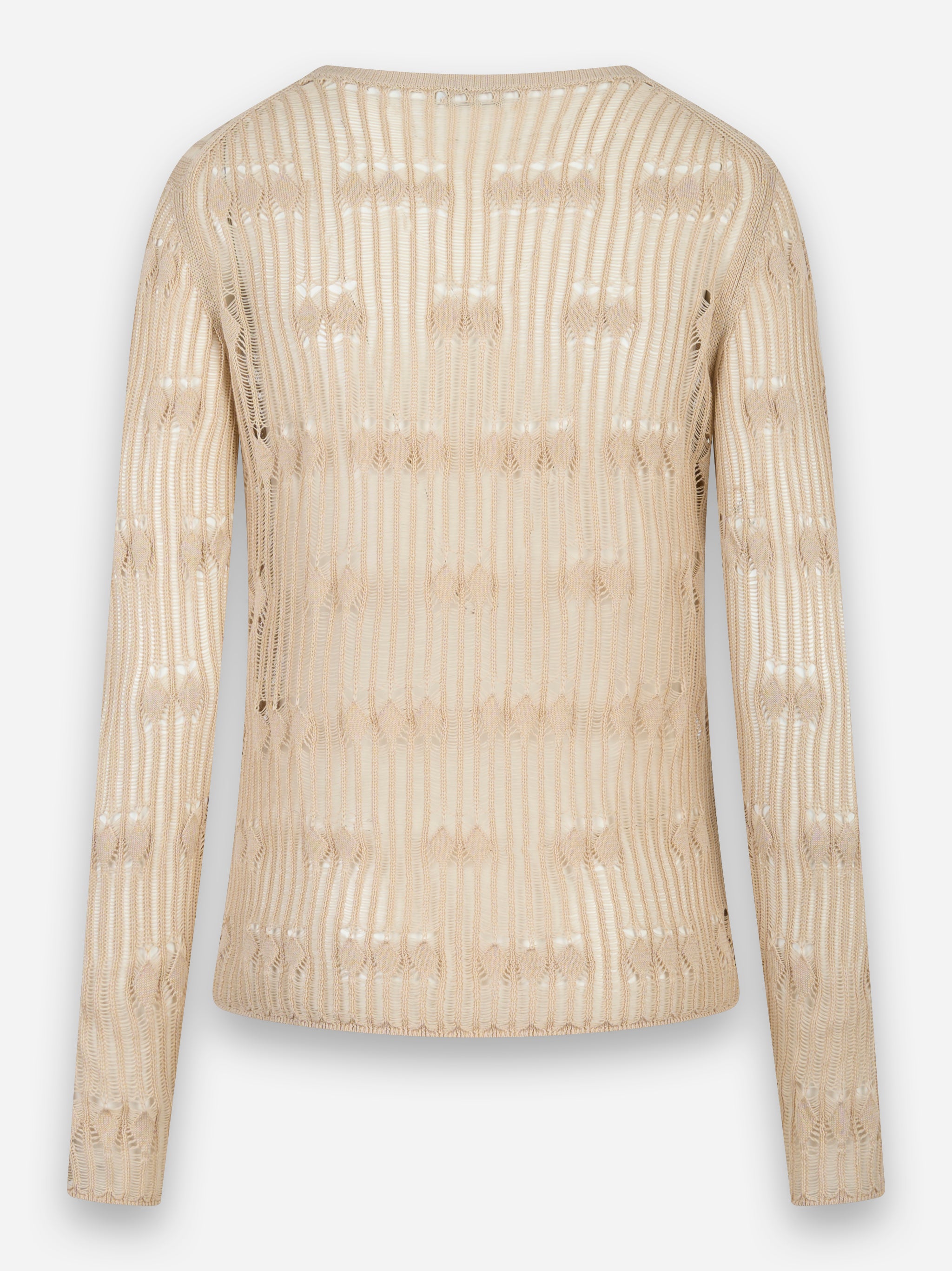 Maglia girocollo in cotone traforata Beige