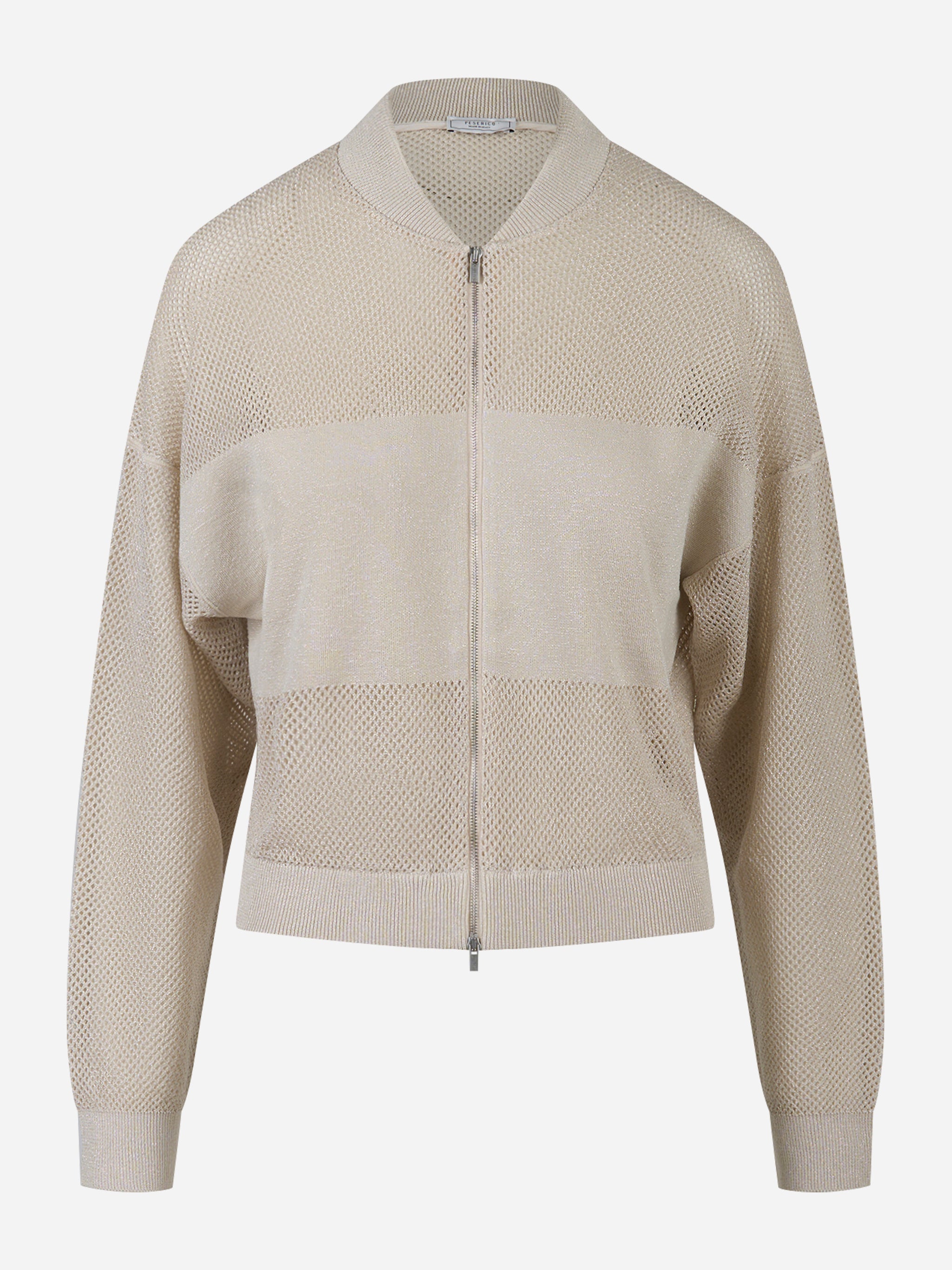 Bomber in tricot filato di puro cotone crepe Beige