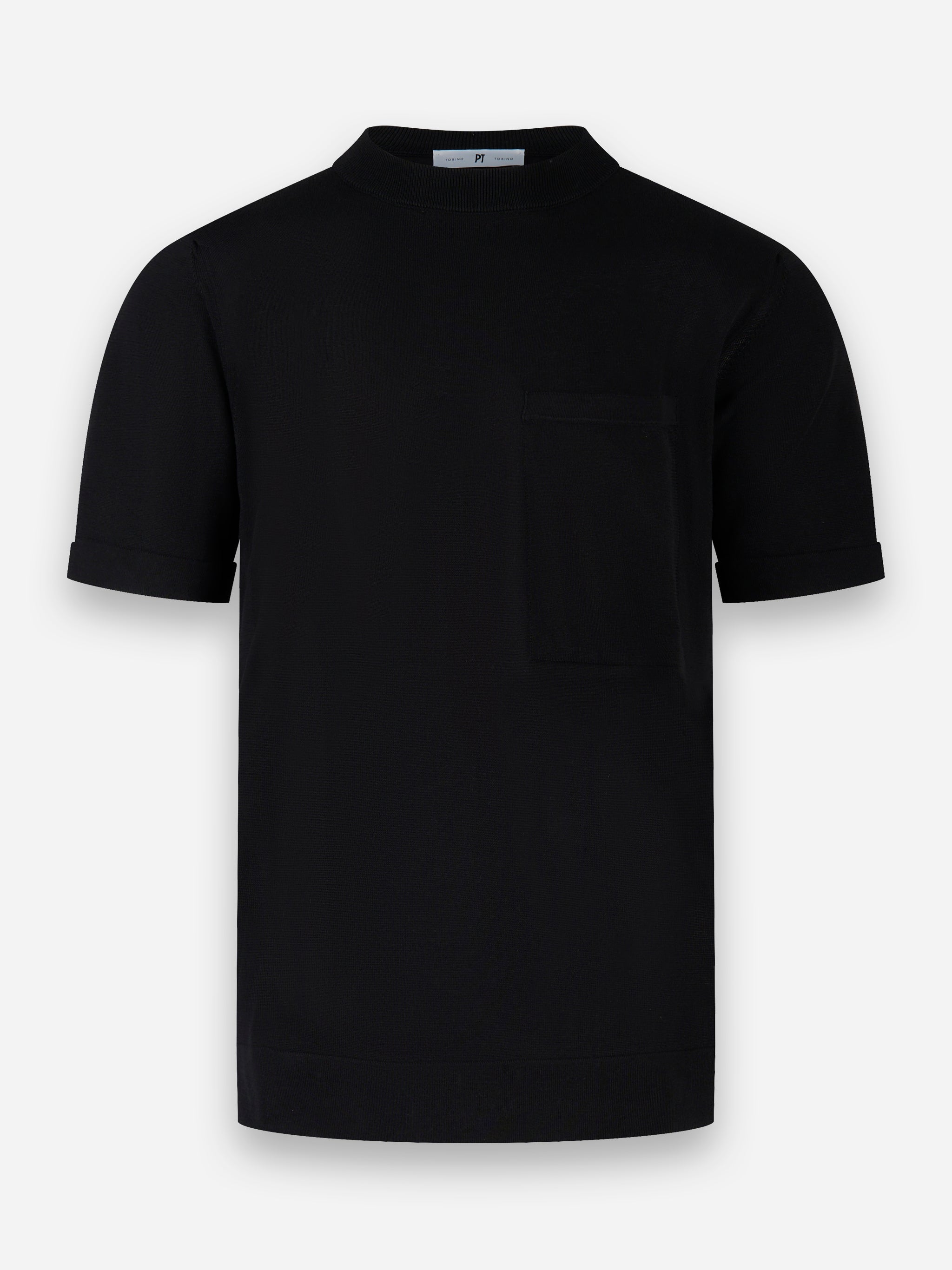 Maglia girocollo patch tinta unita finezza 16 Nero