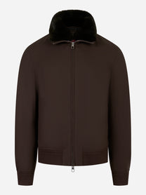 Bomber in lana con collo staccabile in pelliccia Marrone