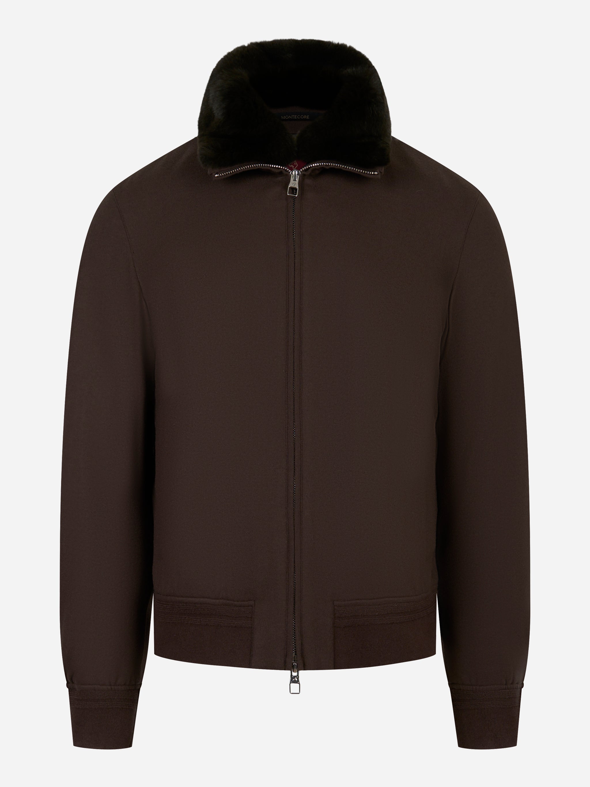 Bomber in lana con collo staccabile in pelliccia Marrone