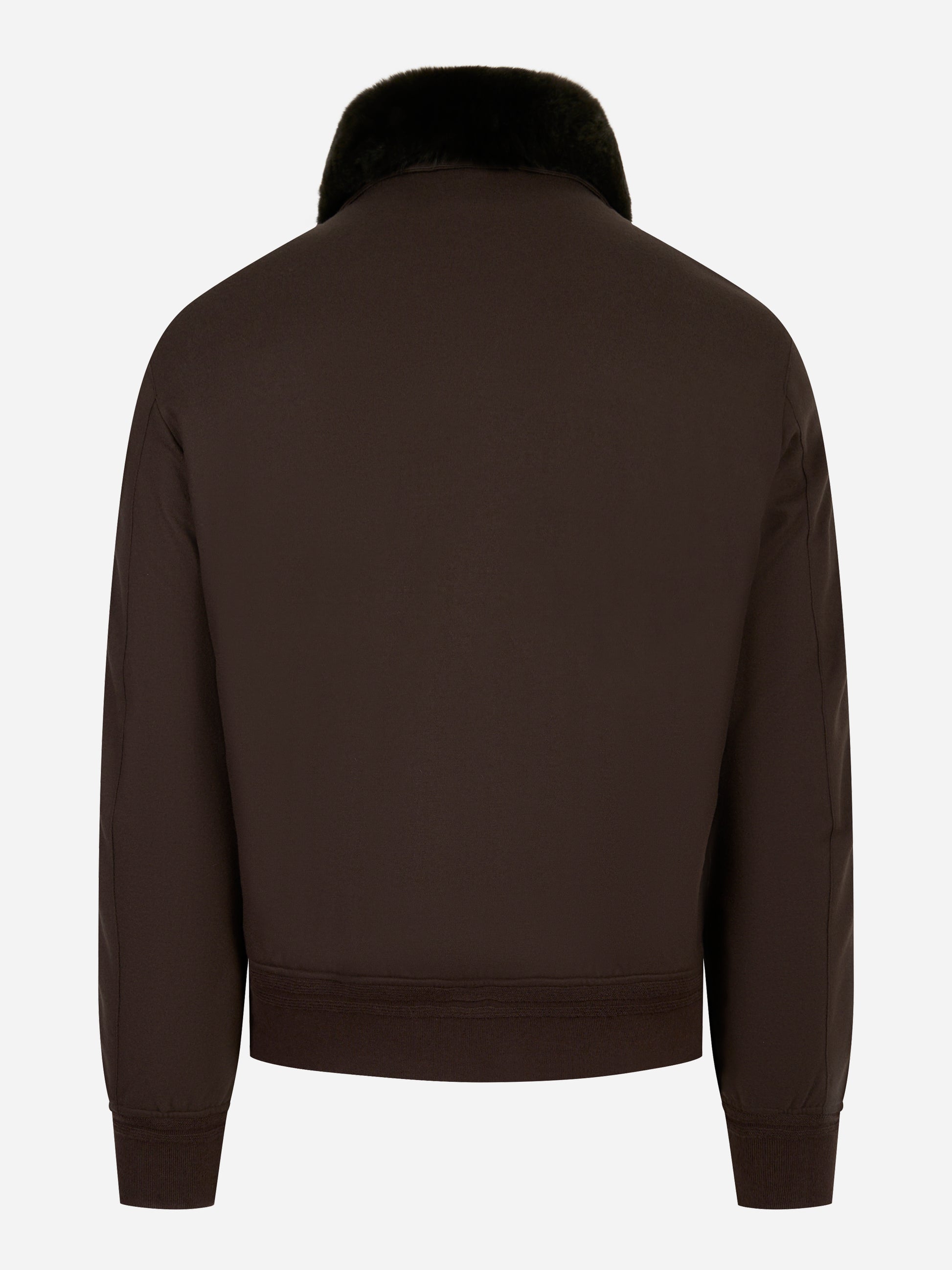 Bomber in lana con collo staccabile in pelliccia Marrone