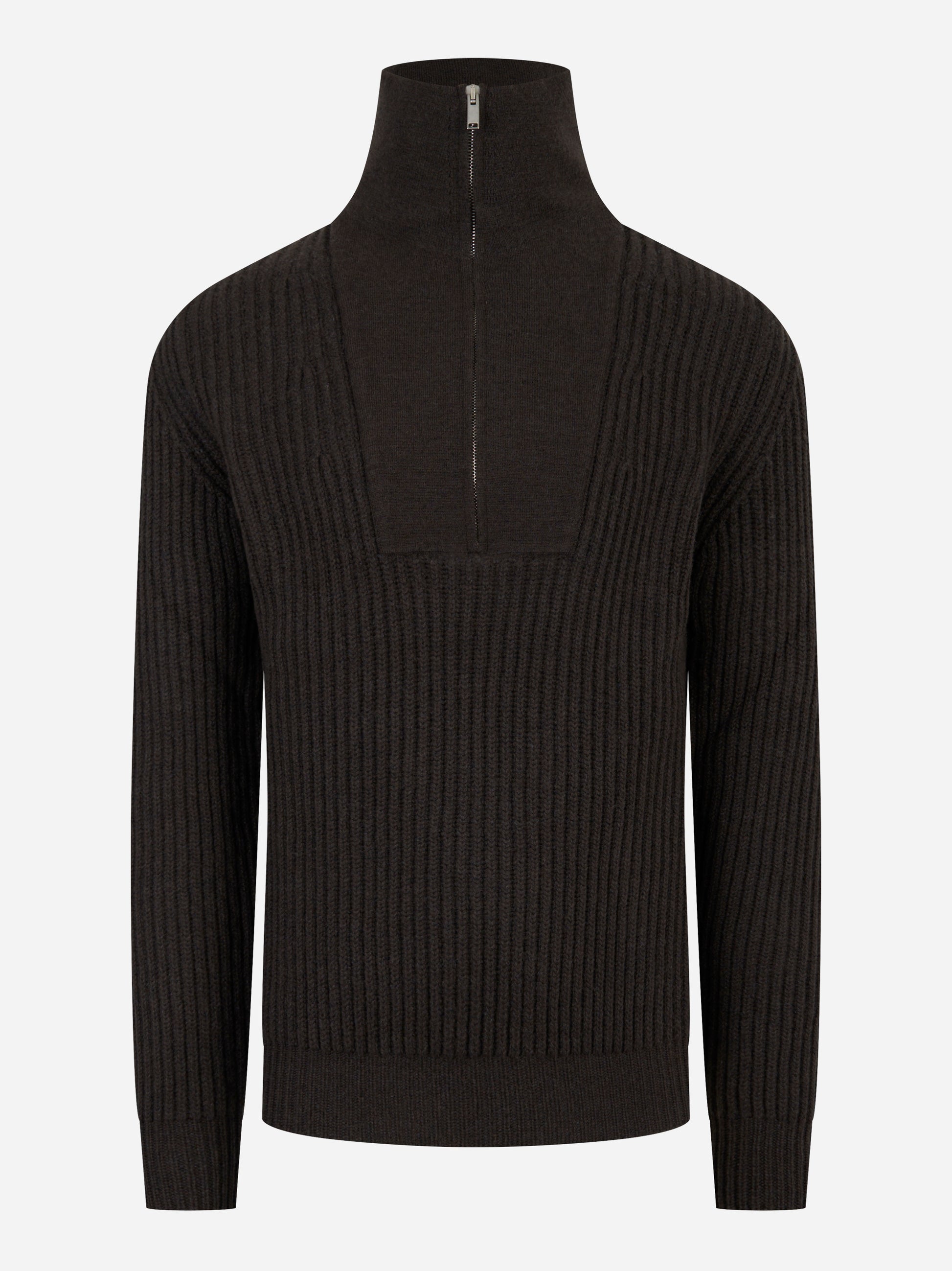 Maglia mezza zip in lana cashmere marrone