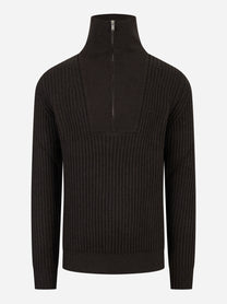 Maglia mezza zip in lana cashmere marrone