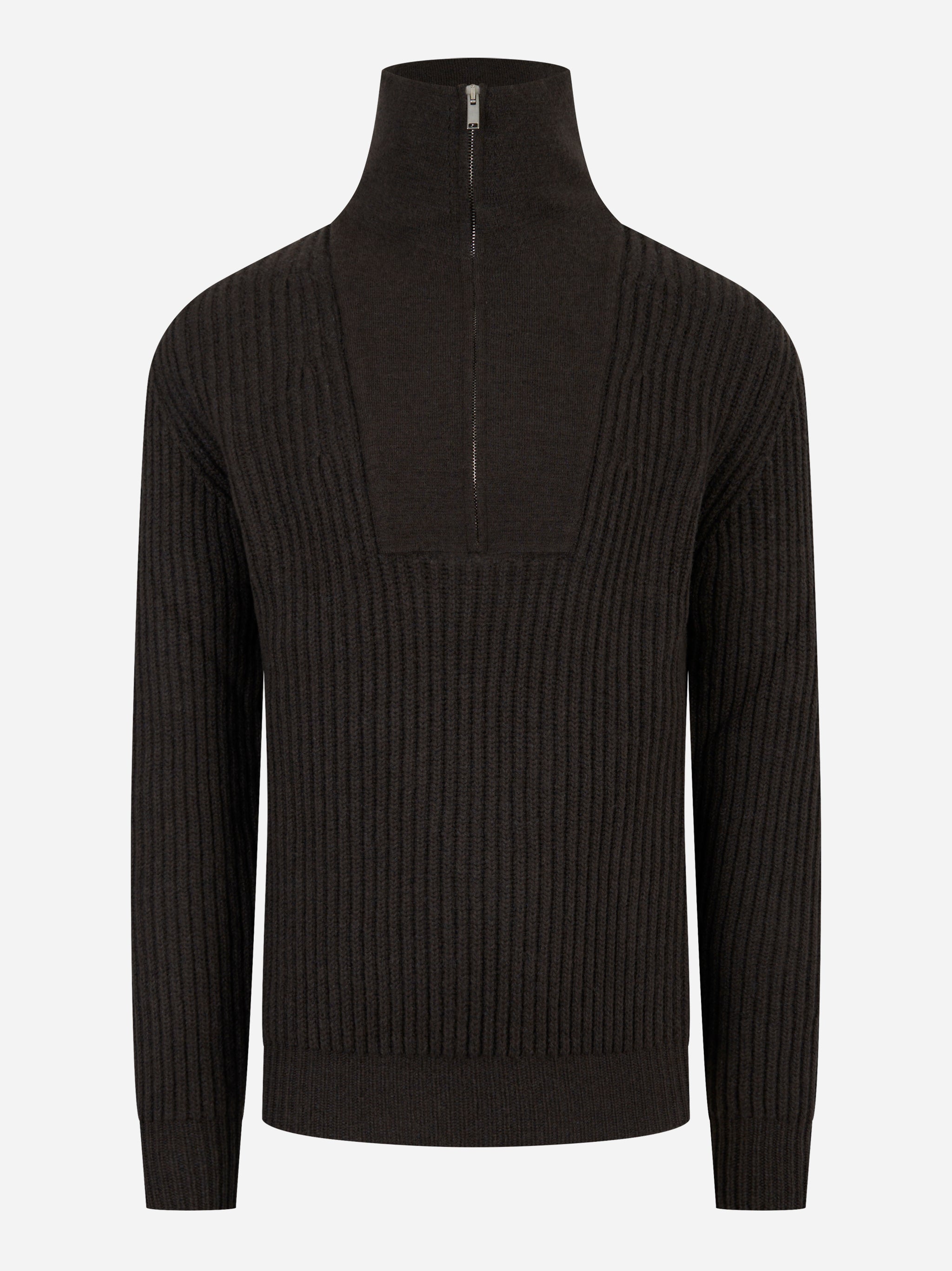 Maglia mezza zip in lana cashmere marrone