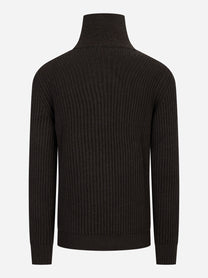 Maglia mezza zip in lana cashmere marrone