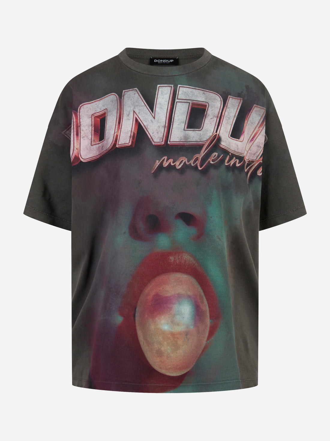 T-shirt girocollo over a maniche corte con stampa logo sul davanti Grigia