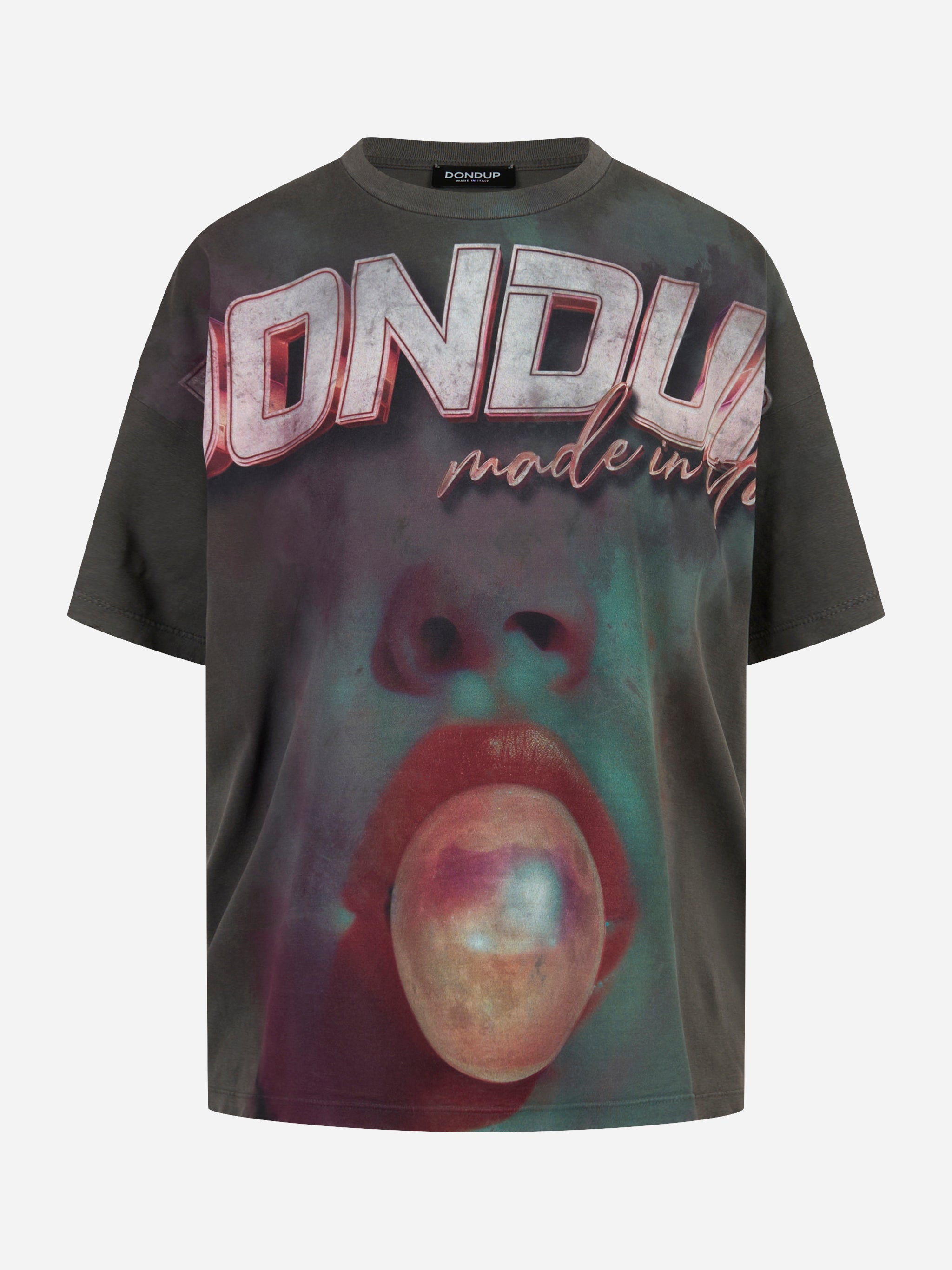 T-shirt girocollo over a maniche corte con stampa logo sul davanti Grigia