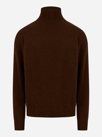Maglia con collo a lupetto in cashmere e seta Marrone
