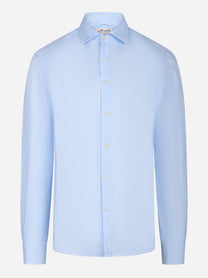 Camicia manica lunga Pamplona in lino con motivo a righe celeste