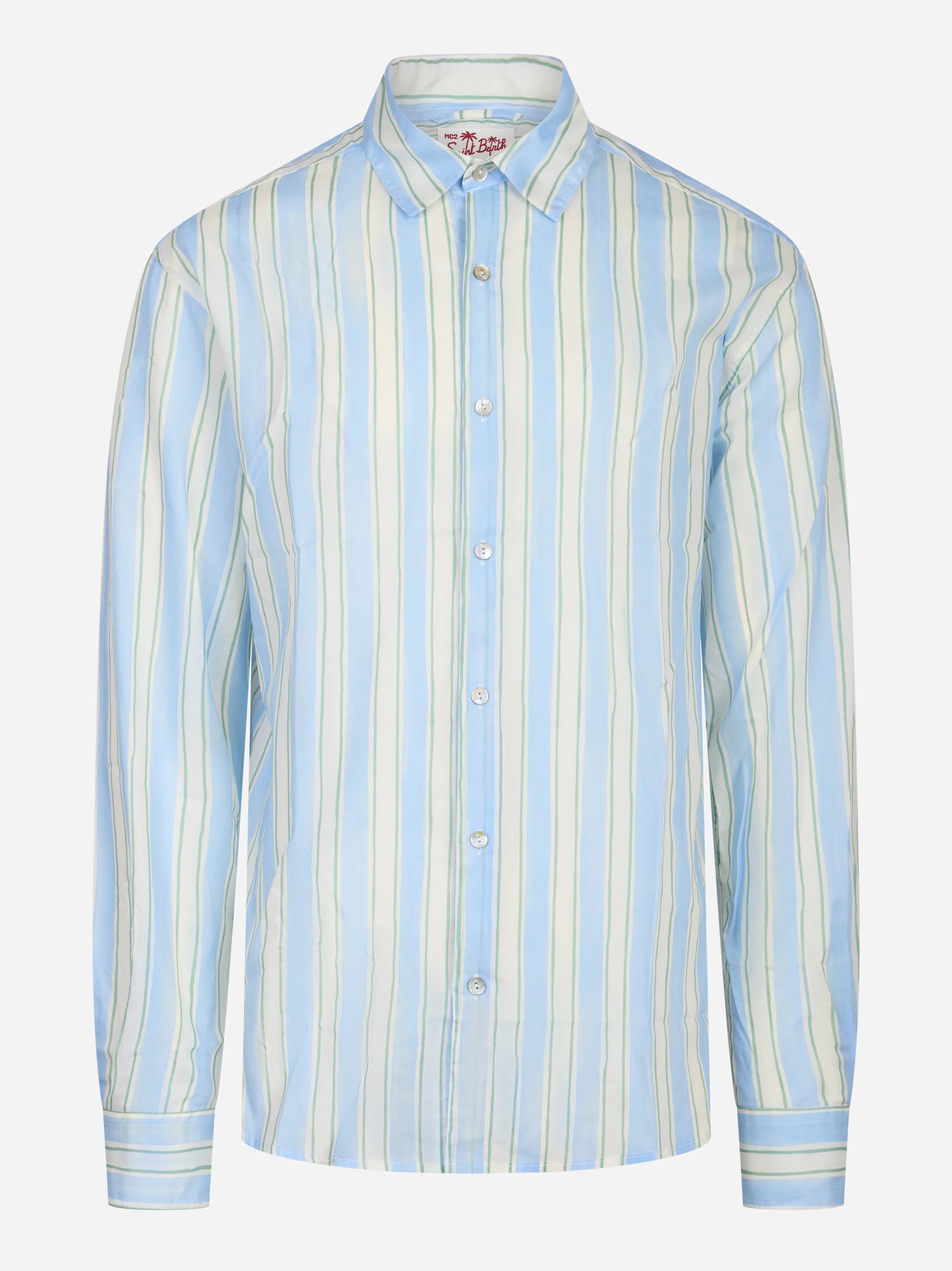 Camicia manica lunga Sikelia con motivo a righe celeste