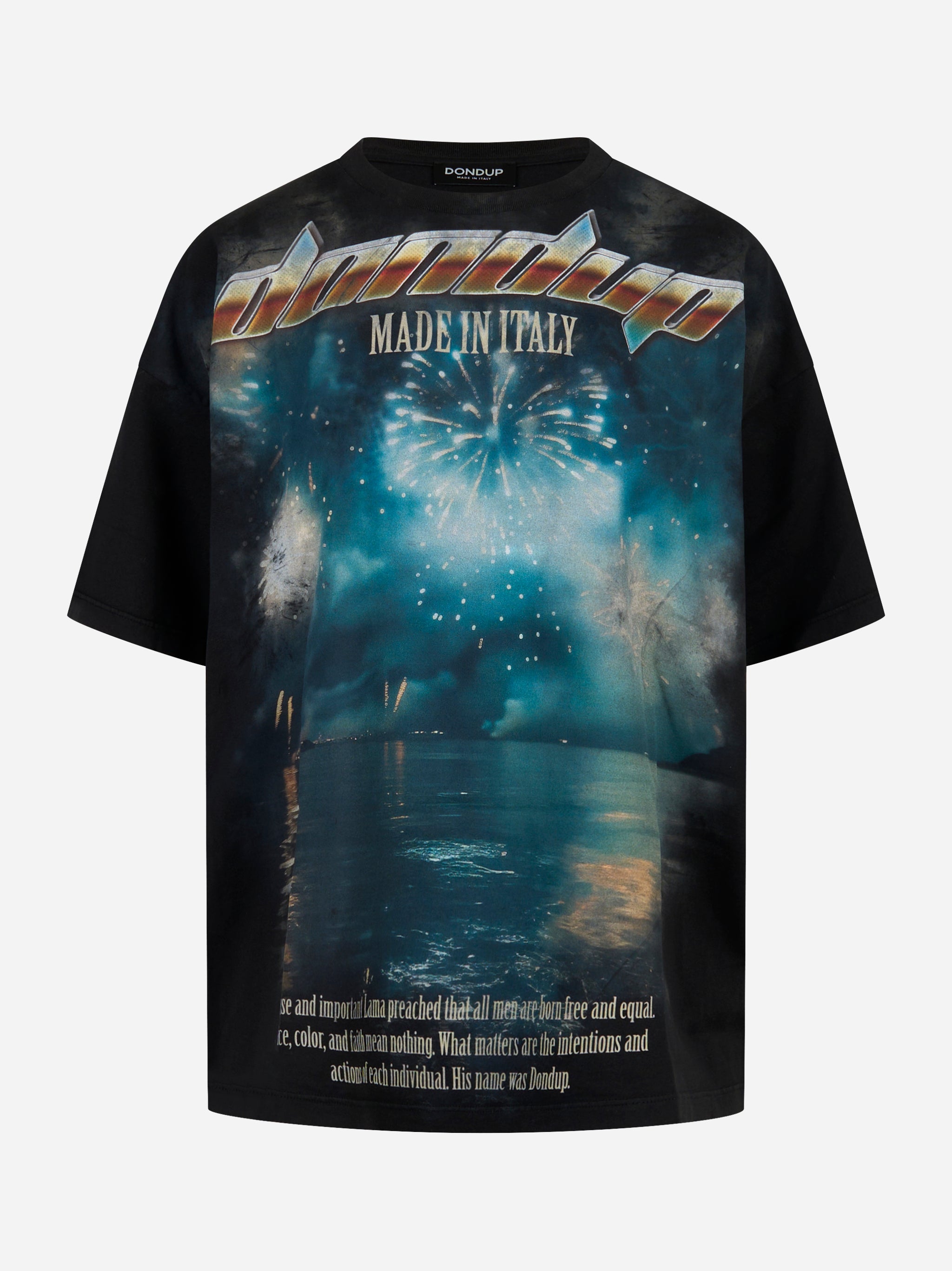 T-shirt girocollo over a maniche corte con stampa logo sul davanti Nera