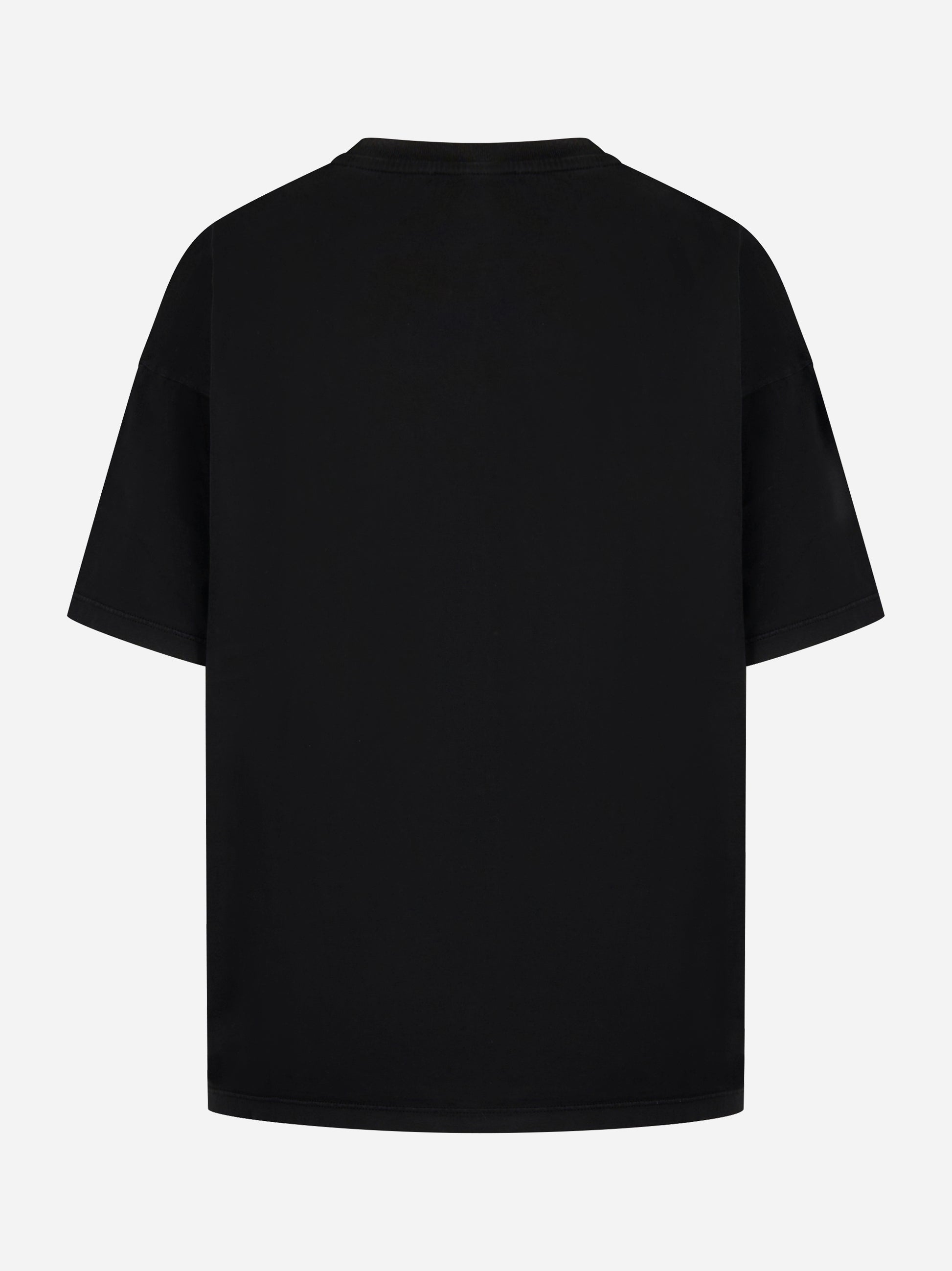 T-shirt girocollo over a maniche corte con stampa logo sul davanti Nera