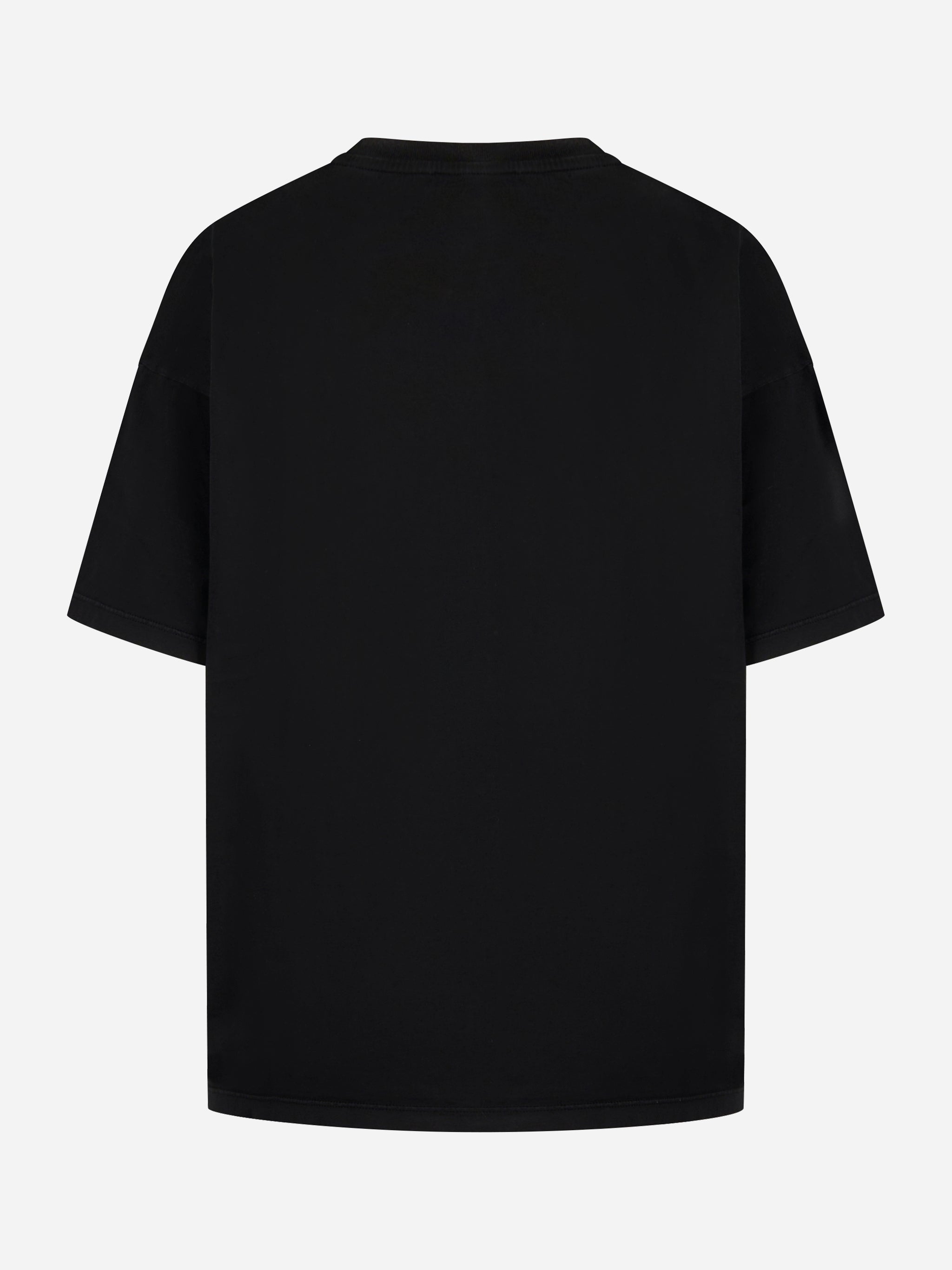 T-shirt girocollo over a maniche corte con stampa logo sul davanti Nera