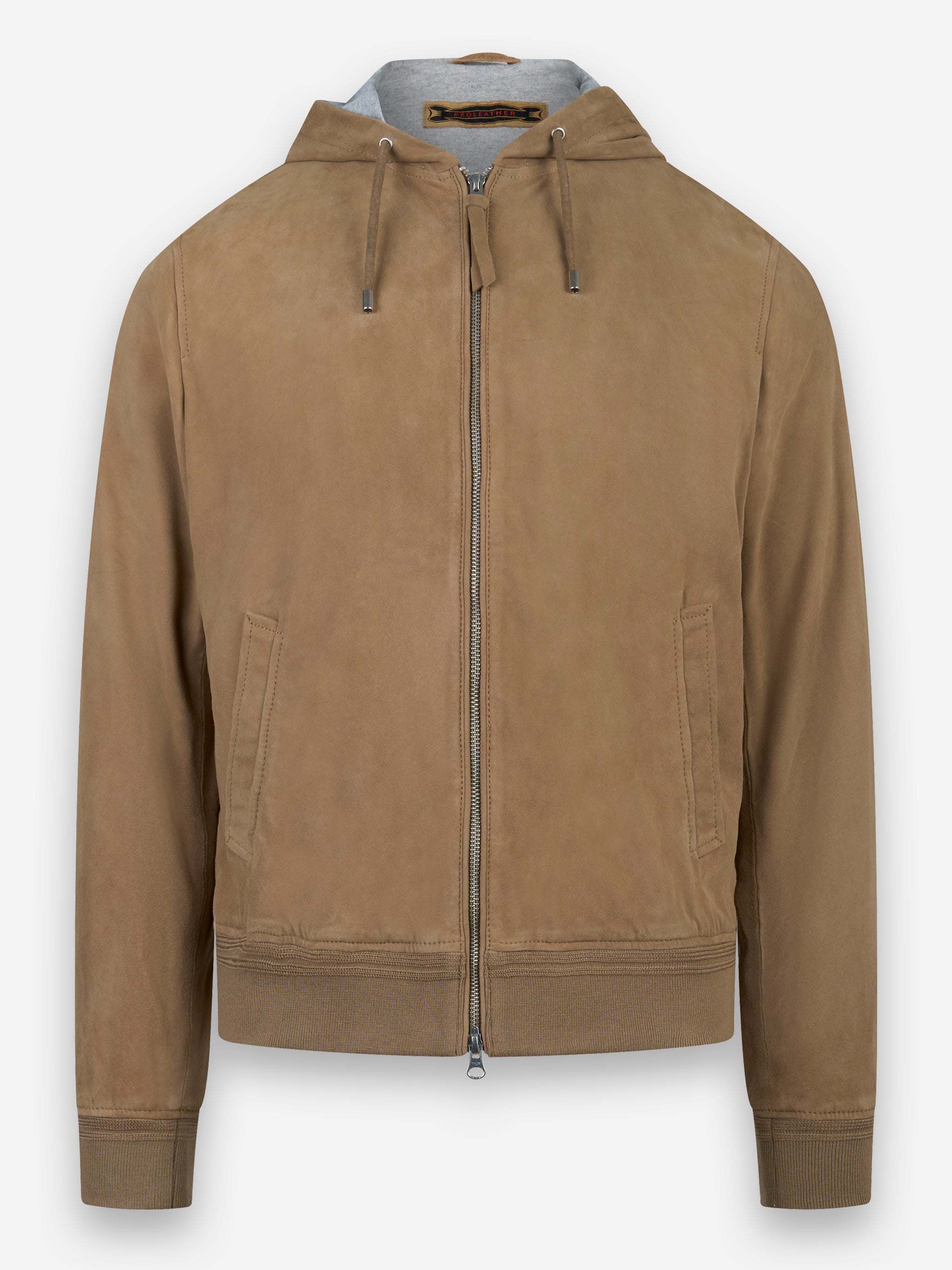 Bomber con cappuccio in suede Beige