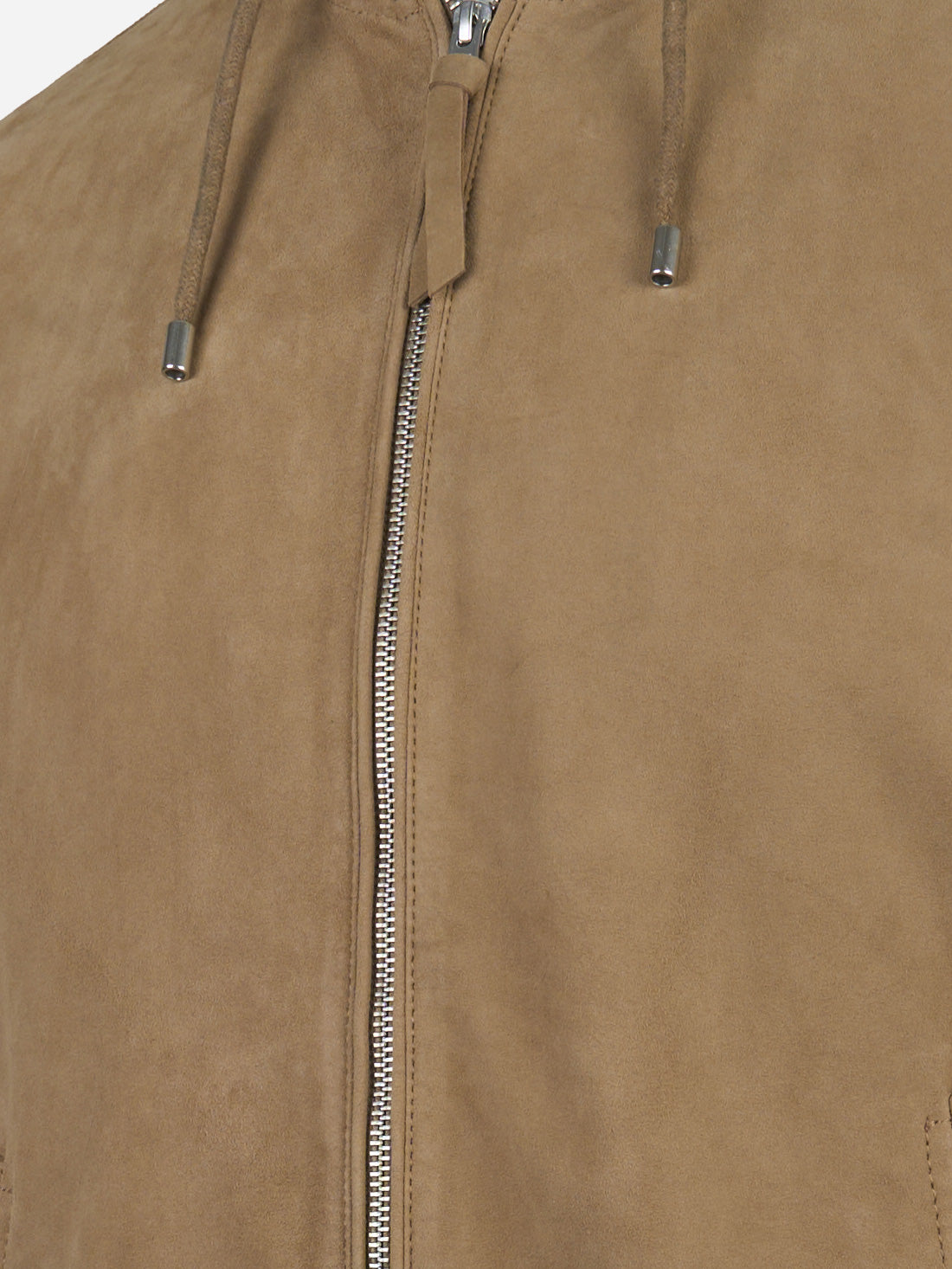 Bomber con cappuccio in suede Beige