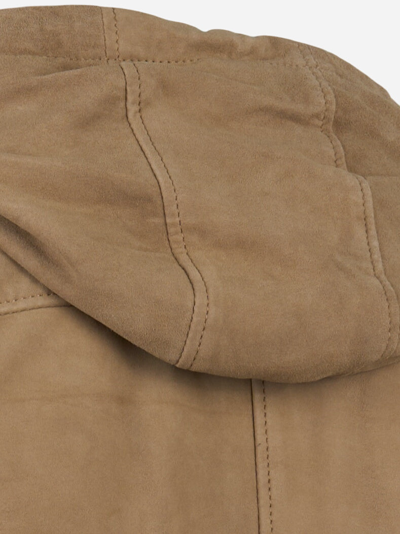 Bomber con cappuccio in suede Beige