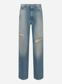 Jeans Francine wide leg in denim con effetti used Blu