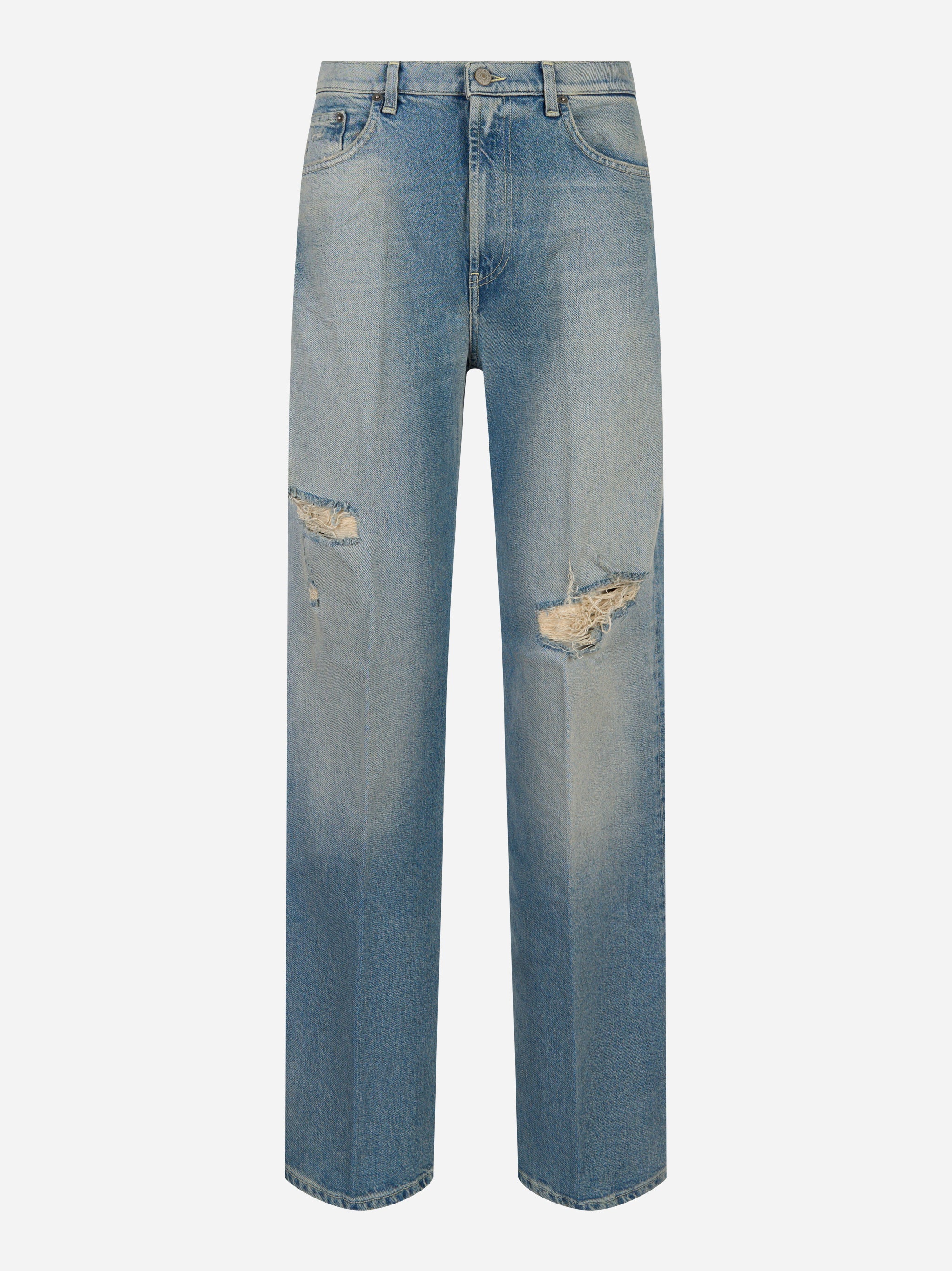 Jeans Francine wide leg in denim con effetti used Blu